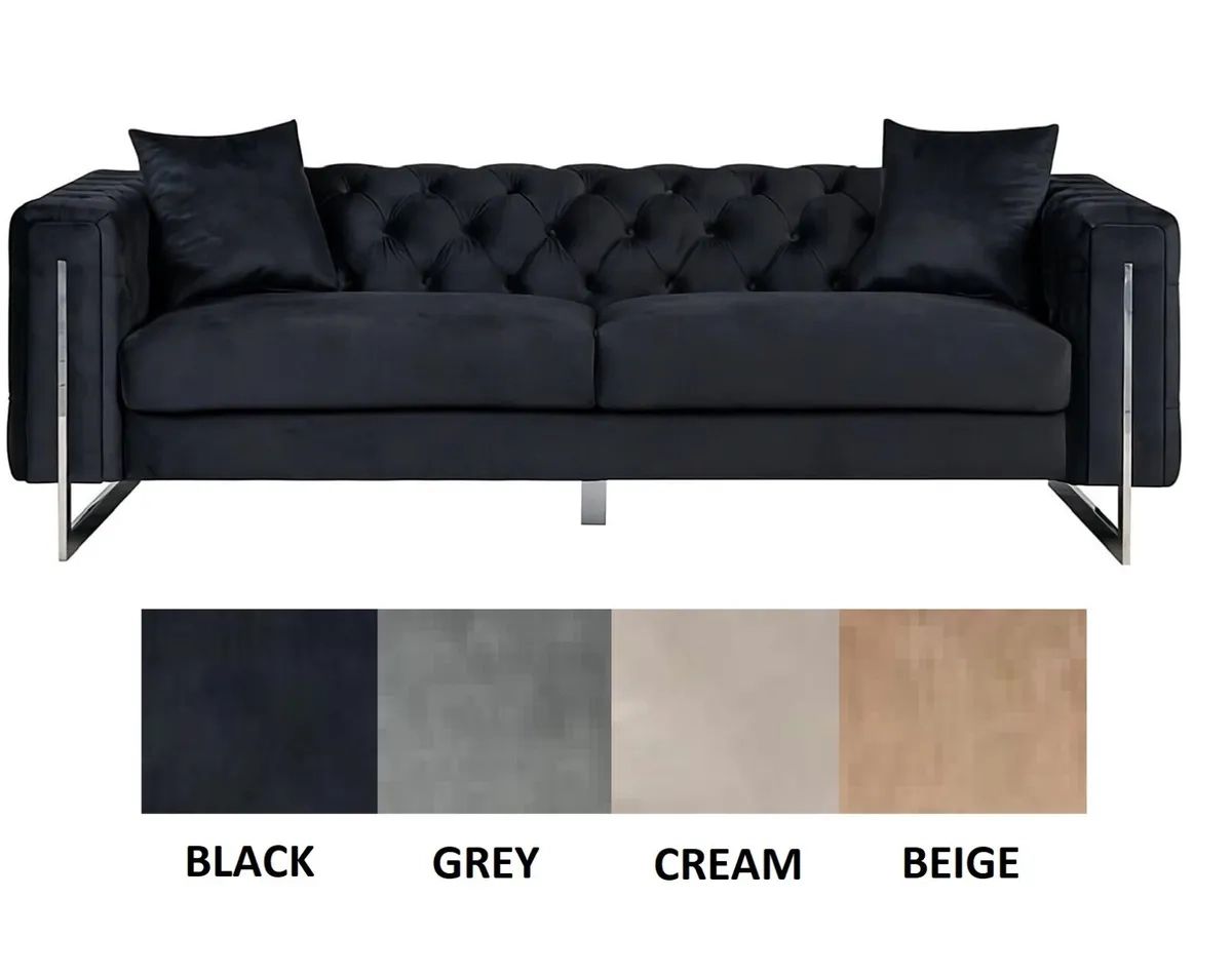 Fenzi Velvet Sofa Premium Black Grey Cream Soft Touch 3 2 Seater Set | Ebay Throughout Elegant Beige Velvet Sofas (Photo 14 of 15)
