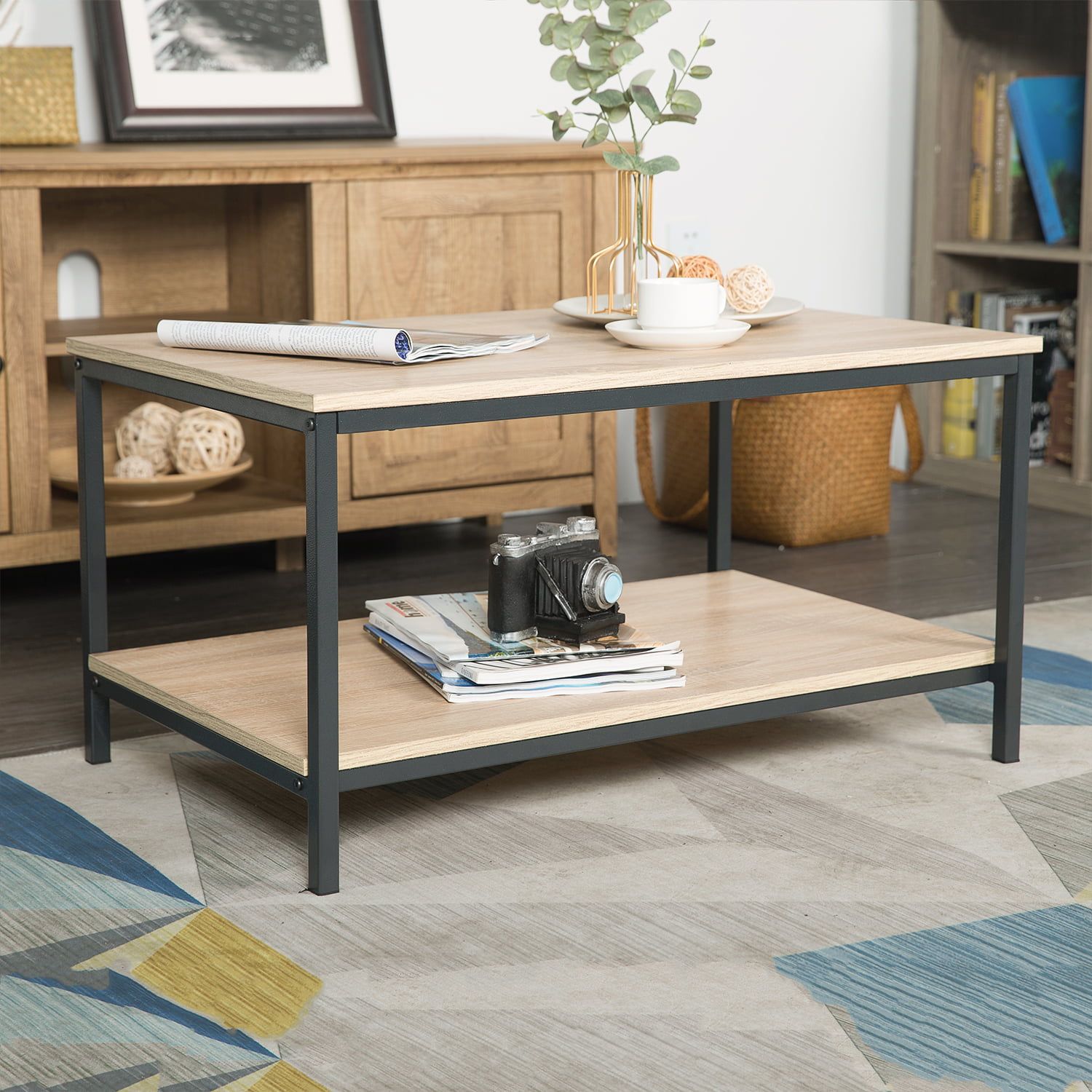 Finefind Modern Industrial Metal Rectangular Coffee Table With Storage With Regard To Metal 1 Shelf Coffee Tables (View 11 of 15)