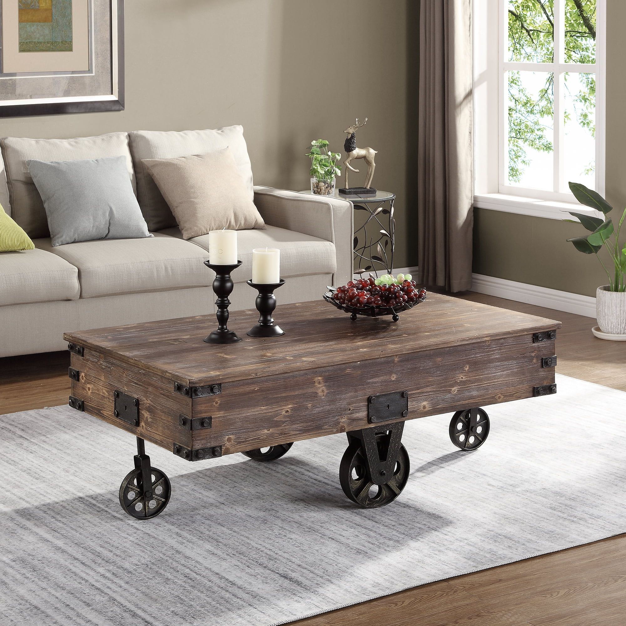 Firstime & Co. Brown Factory Cart Coffee Table, Farmhouse, Rustic Throughout Brown Rustic Coffee Tables (Photo 5 of 15)