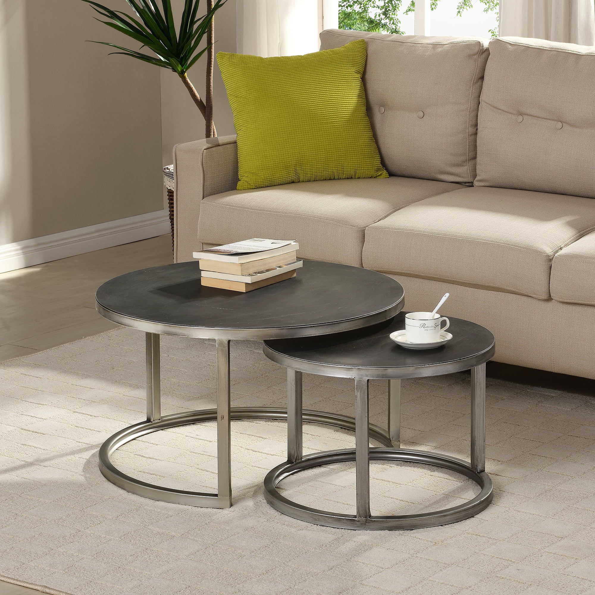 Firstime & Co.® Hayes Silver Nesting Coffee Table 2 Piece Set, American Inside Nesting Coffee Tables (Photo 3 of 15)