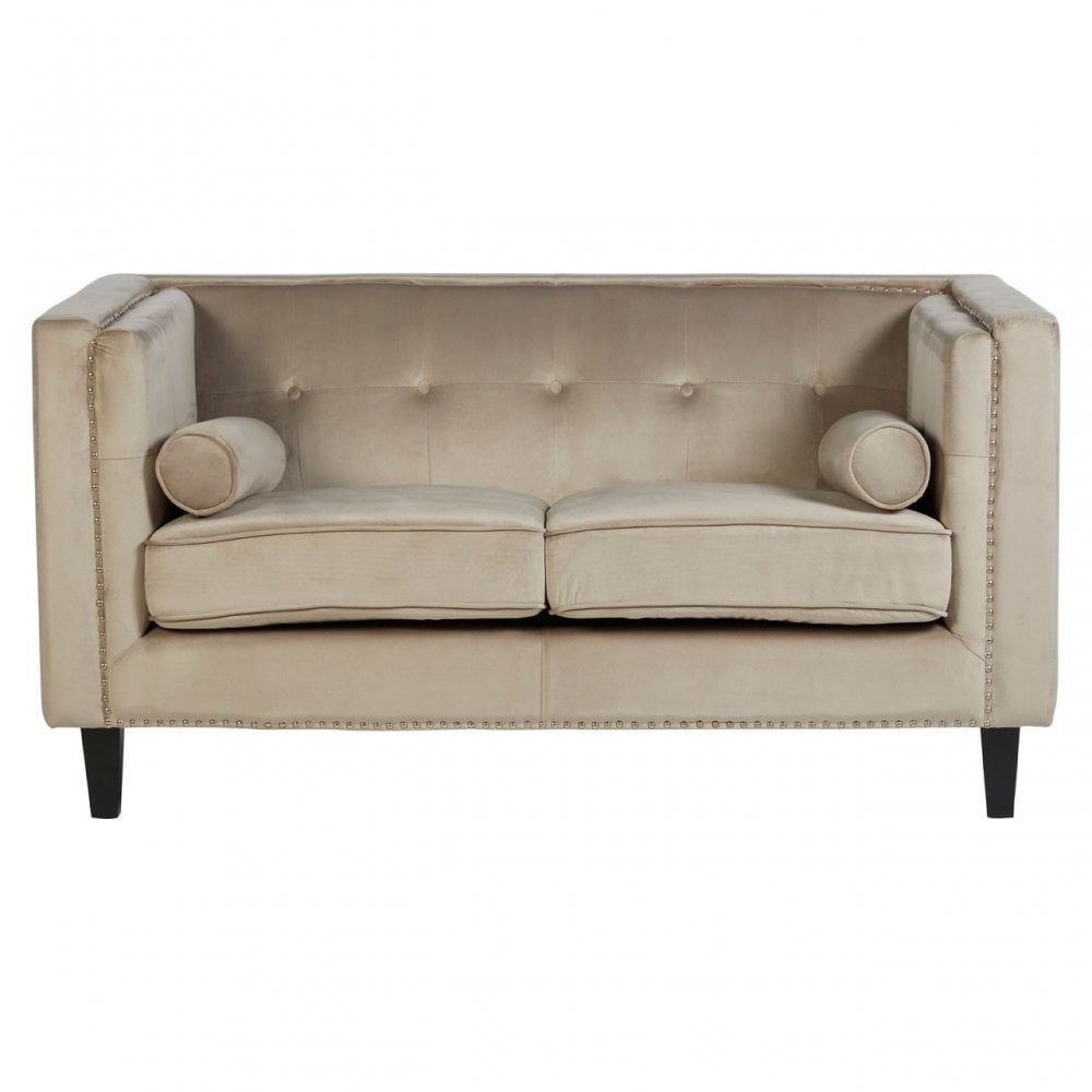 Flick 2 Seat Mink Velvet Sofa, Eucalyptus Wood, Wood, Cream | Clanbay Throughout Elegant Beige Velvet Sofas (View 8 of 15)
