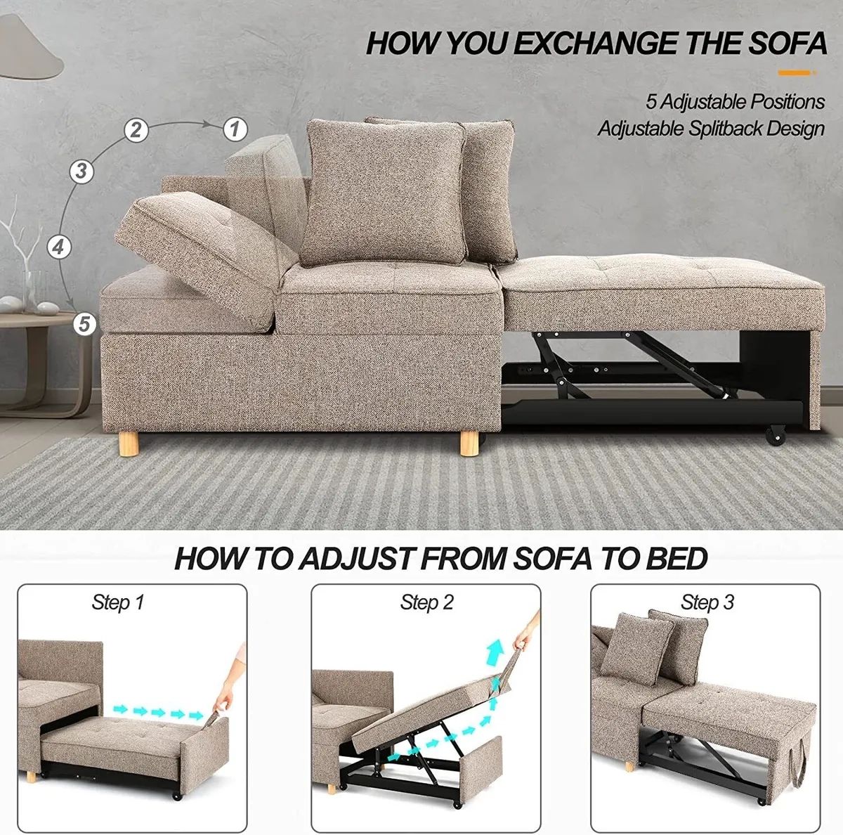 Folding Ottoman Sofa Bed Convertible Chair 4 In 1*multi Function Sleeper  Sofa S+ | Ebay Regarding 4 In 1 Convertible Sleeper Chair Beds (Photo 1 of 15)