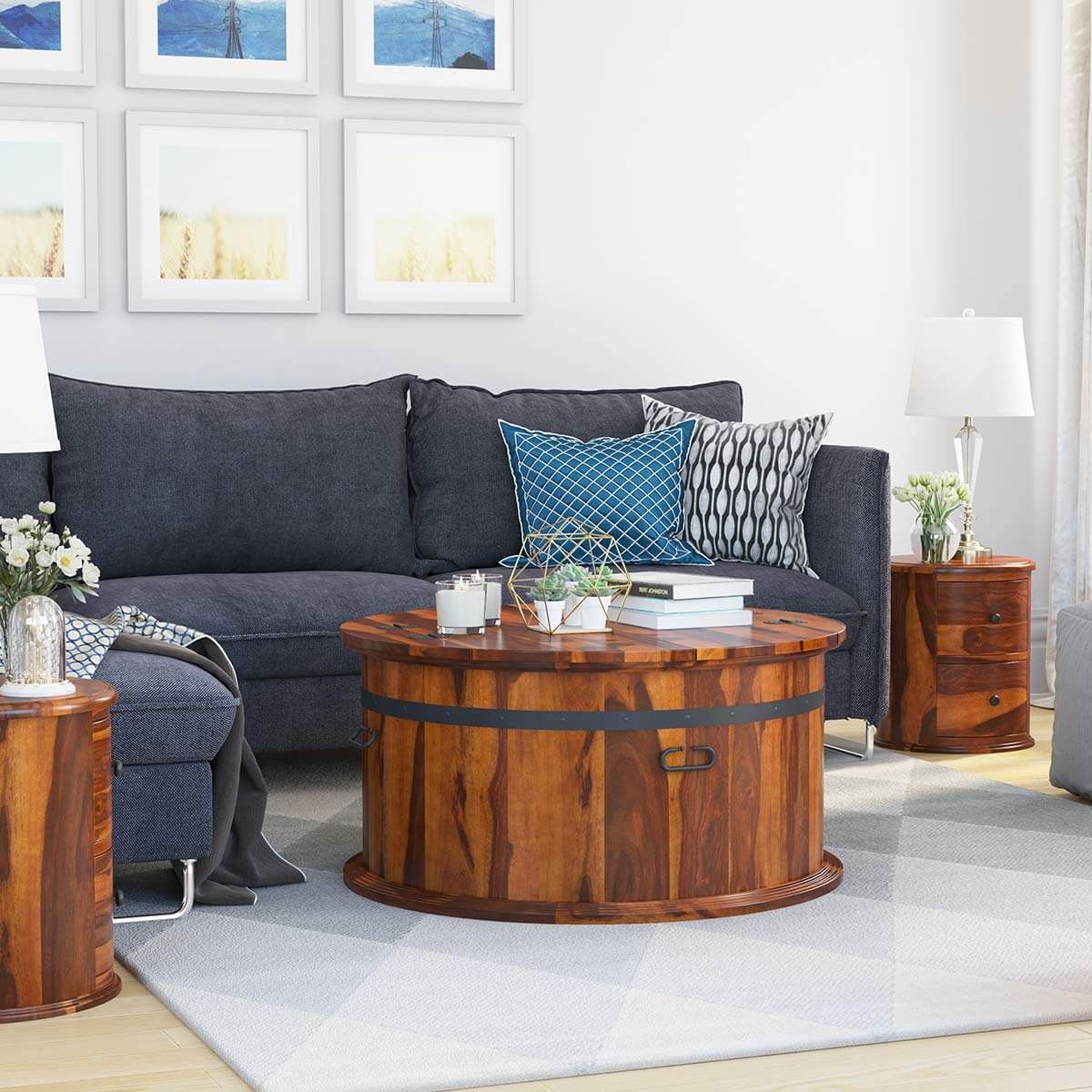 Friant Rustic Solid Wood Top Open Storage Round Coffee Table Within Round Coffee Tables With Storage (View 9 of 15)