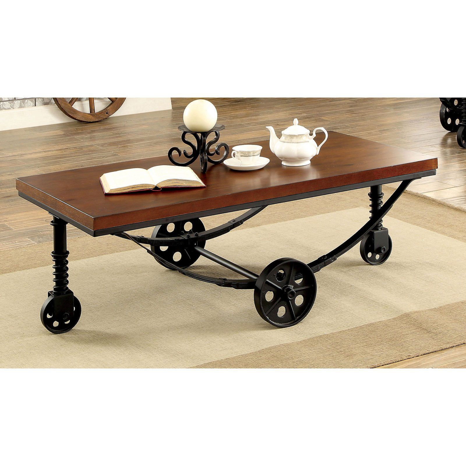 Furniture Of America Mator Industrial Style Caster Wheel Coffee Table Throughout Coffee Tables With Casters (View 3 of 15)