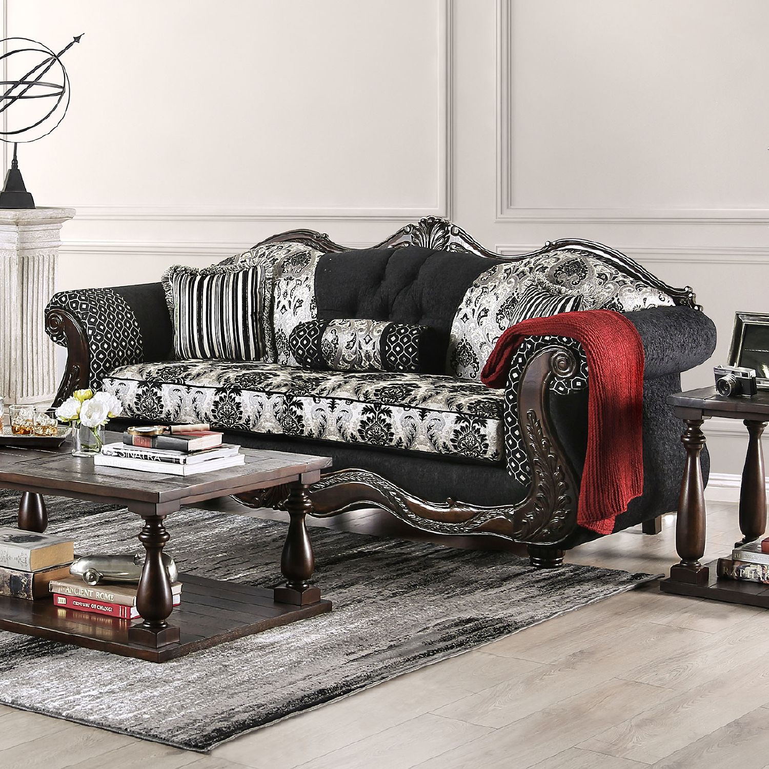 Furniture Of America Ronja Black Sofa Sm6432 Sf | Comfyco With Regard To Traditional Black Fabric Sofas (Photo 6 of 15)