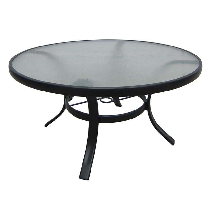 Garden Treasures Lake Notterly 36 In Glass Top Steel Frame Round Patio Throughout Round Steel Patio Coffee Tables (Photo 1 of 15)