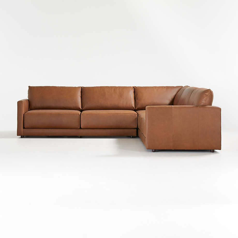 Gather Deep Leather 3 Piece Sectional Sofa + Reviews | Crate & Barrel Throughout 3 Piece Leather Sectional Sofa Sets (View 8 of 15)