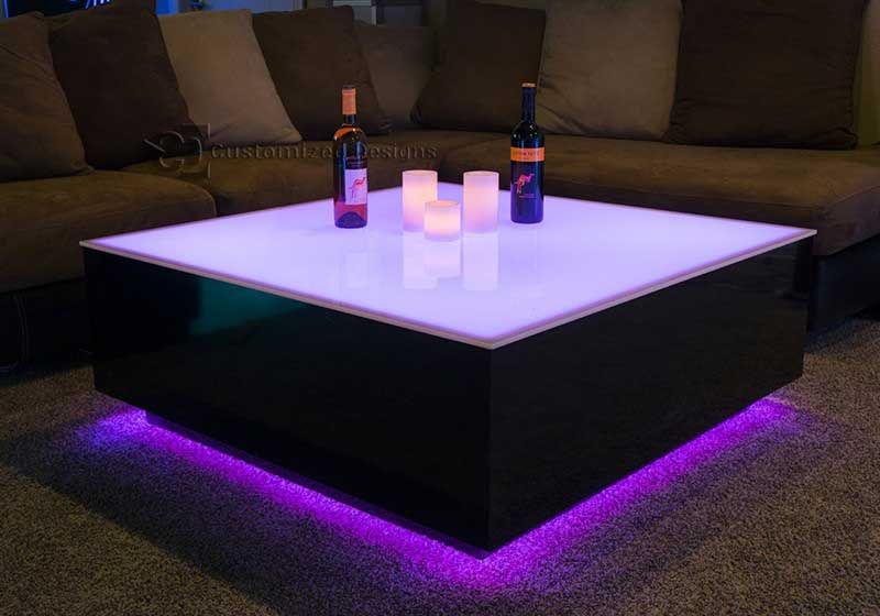 Glass Coffee Table With Led Lights / Led Light Tempered Glass, Coffee For Coffee Tables With Drawers And Led Lights (Photo 15 of 15)
