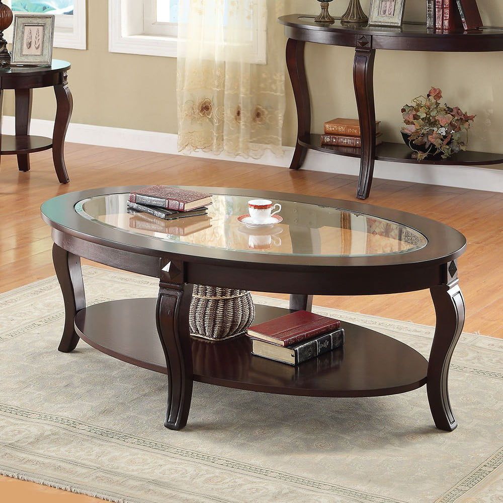 Glass Top Oval Coffee Table, Walnut Finish – Walmart – Walmart Regarding Oval Glass Coffee Tables (Photo 8 of 15)