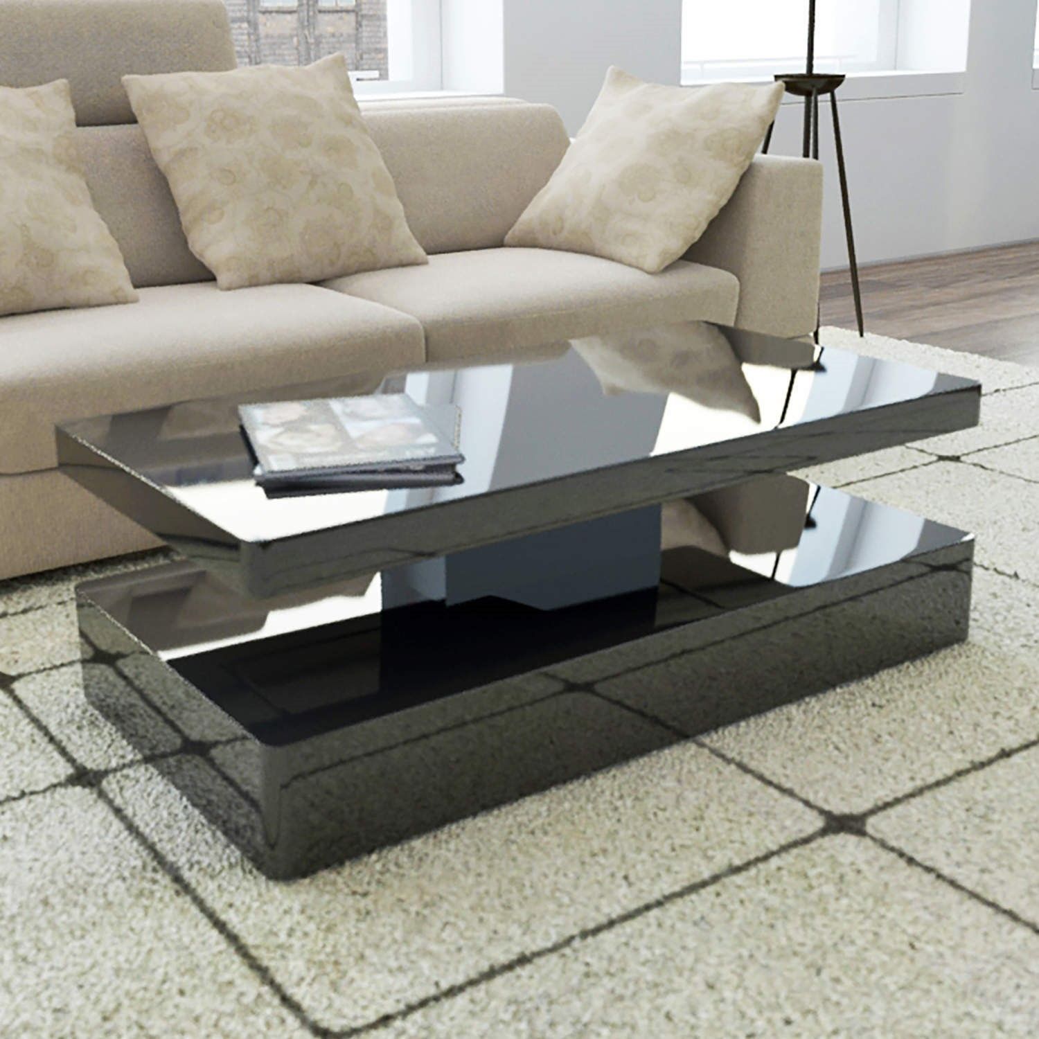 Grade A1 – Tiffany Black High Gloss Rectangular Coffee Table With Led Intended For High Gloss Black Coffee Tables (View 3 of 15)