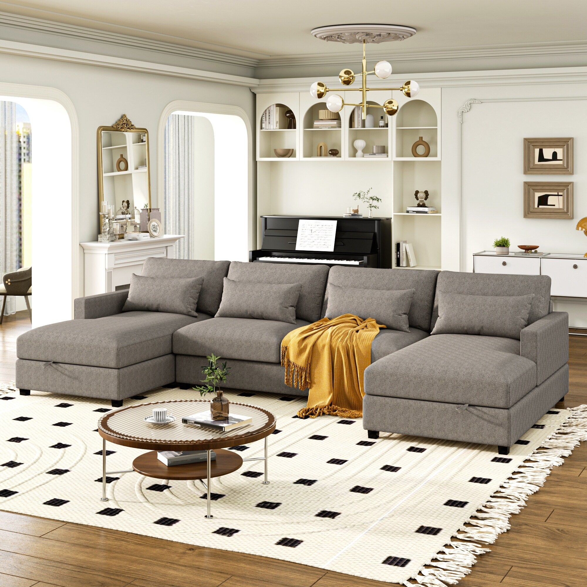 Gray Modern U Shape Sectional Sofa With 4 Pillows & Storage Chaise – Bed  Bath & Beyond – 39018582 Throughout Modern U Shape Sectional Sofas In Gray (View 9 of 15)