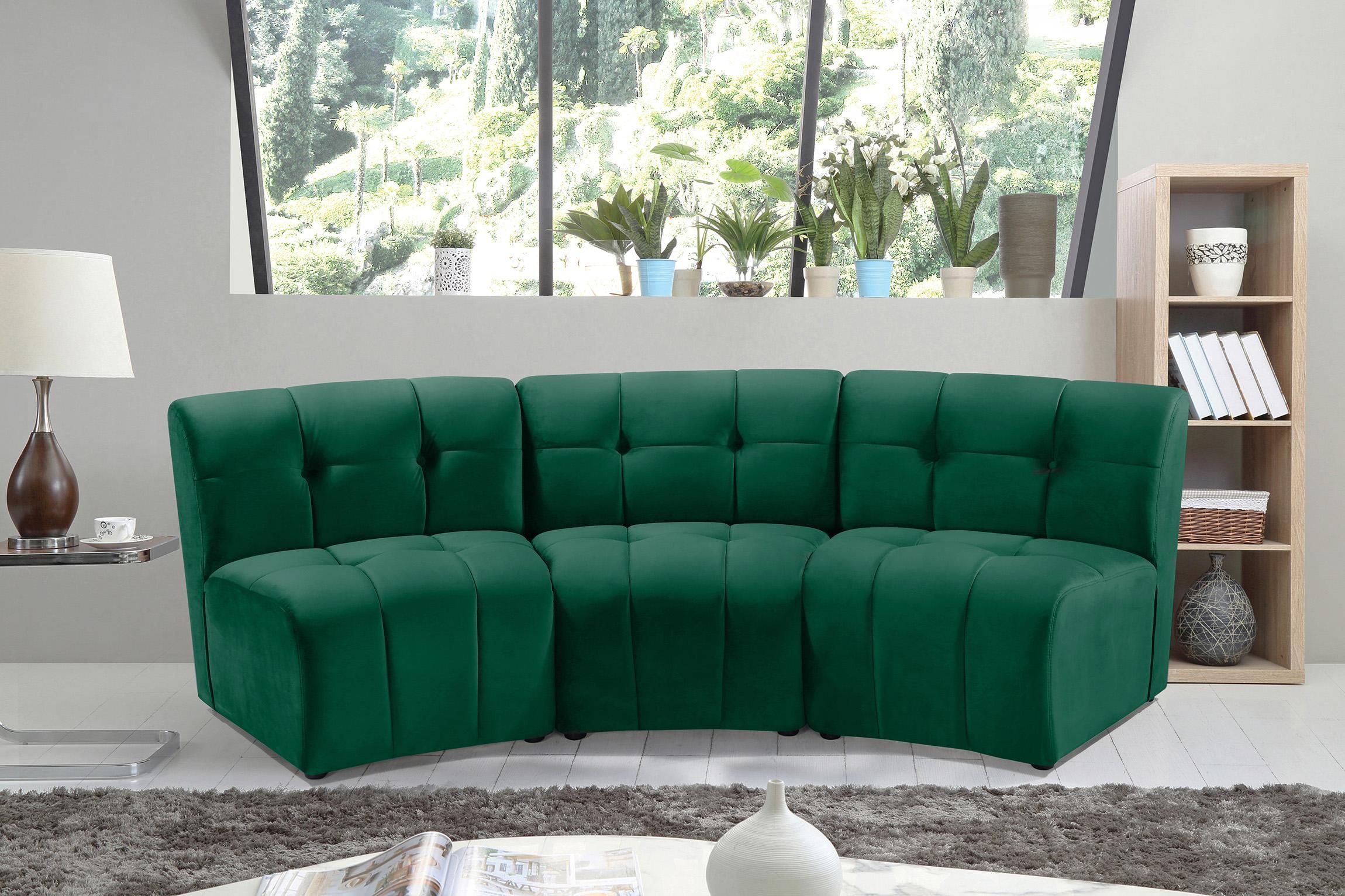 Green Velvet Modular Sectional Sofa Limitless 645green 3pc Meridian Modern  – Buy Online On Ny Furniture Outlet Inside Green Velvet Modular Sectionals (Photo 7 of 15)
