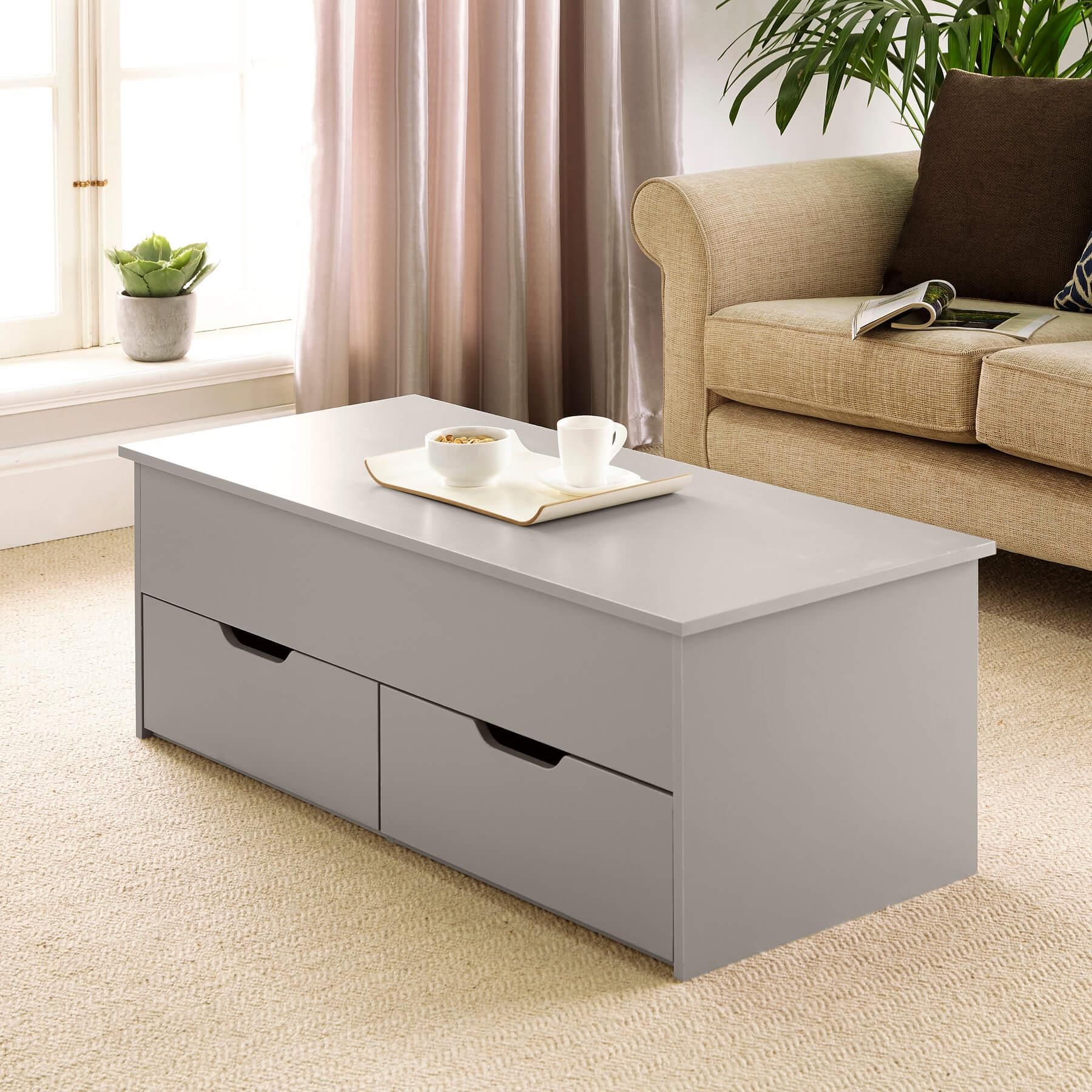 Grey Wooden Coffee Table With Lift Up Top And 2 Large Storage Drawers Regarding Lift Top Coffee Tables With Storage Drawers (View 10 of 15)