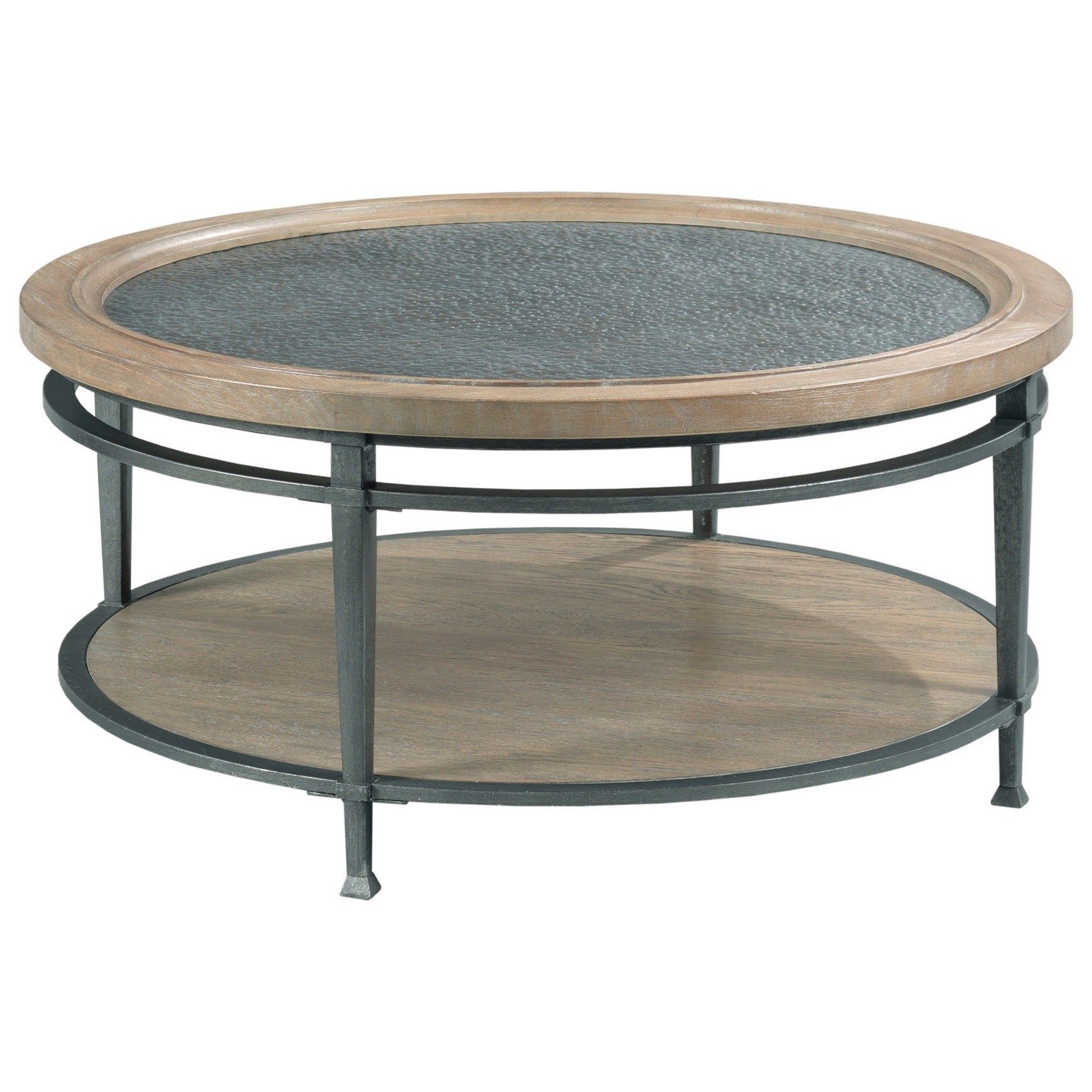 Hammary Austin Transitional Round Coffee Table With Glass Top | Sheely Pertaining To Coffee Tables For 4 6 People (View 5 of 15)
