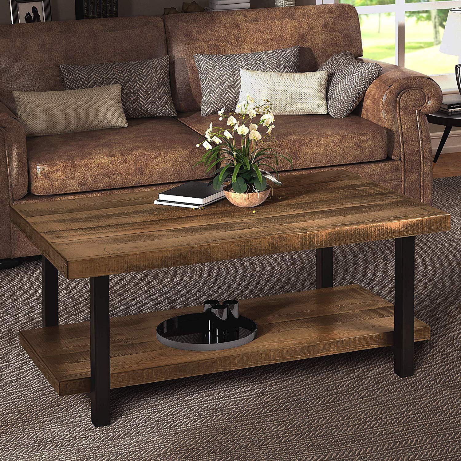 Harper&bright Designs Industrial Rectangular Pine Wood Coffee Table In Rustic Wood Coffee Tables (View 8 of 15)
