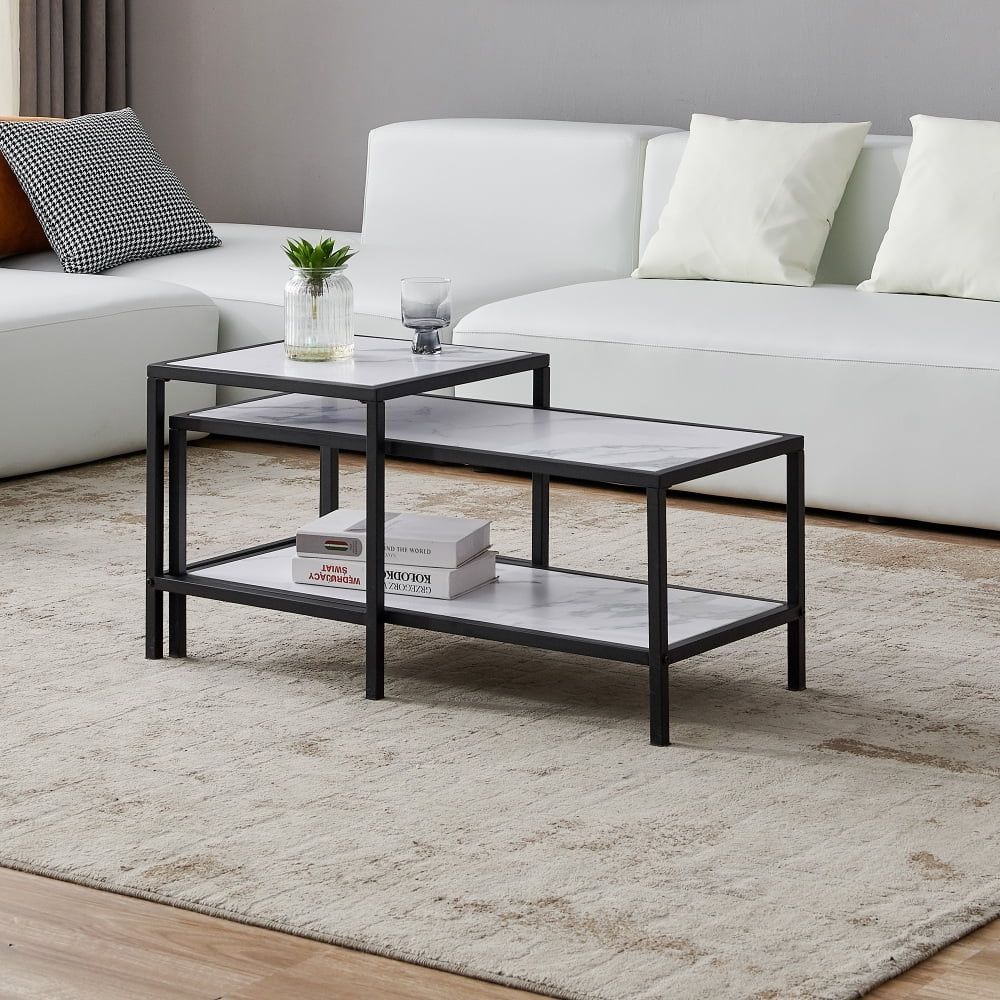 Hassch 2pcs Modern Nesting Coffee Tables Square & Rectangle End Table With Hassch Modern Square Cocktail Tables (View 10 of 15)
