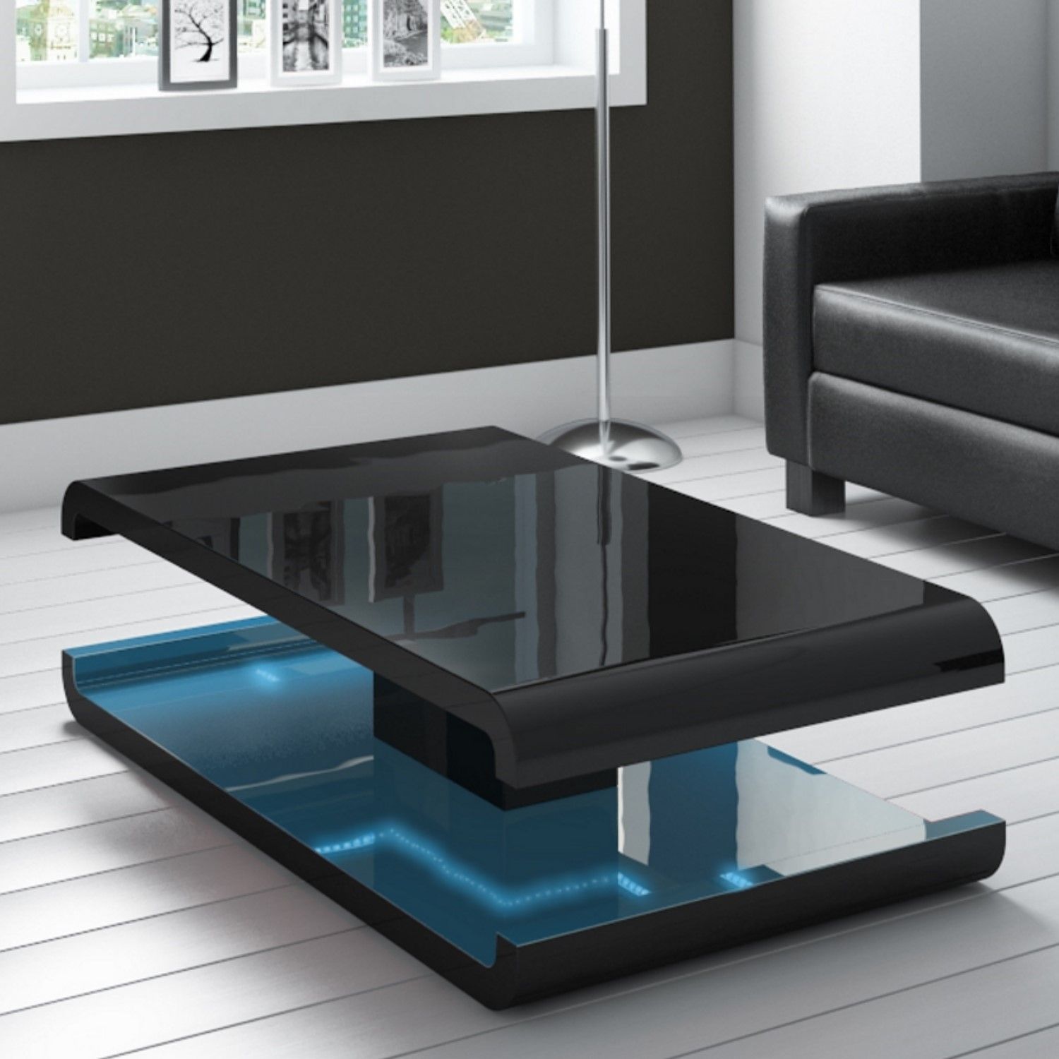 High Gloss Black Coffee Table With Led Lighting – Tiffany Range Inside Coffee Tables With Led Lights (View 5 of 15)
