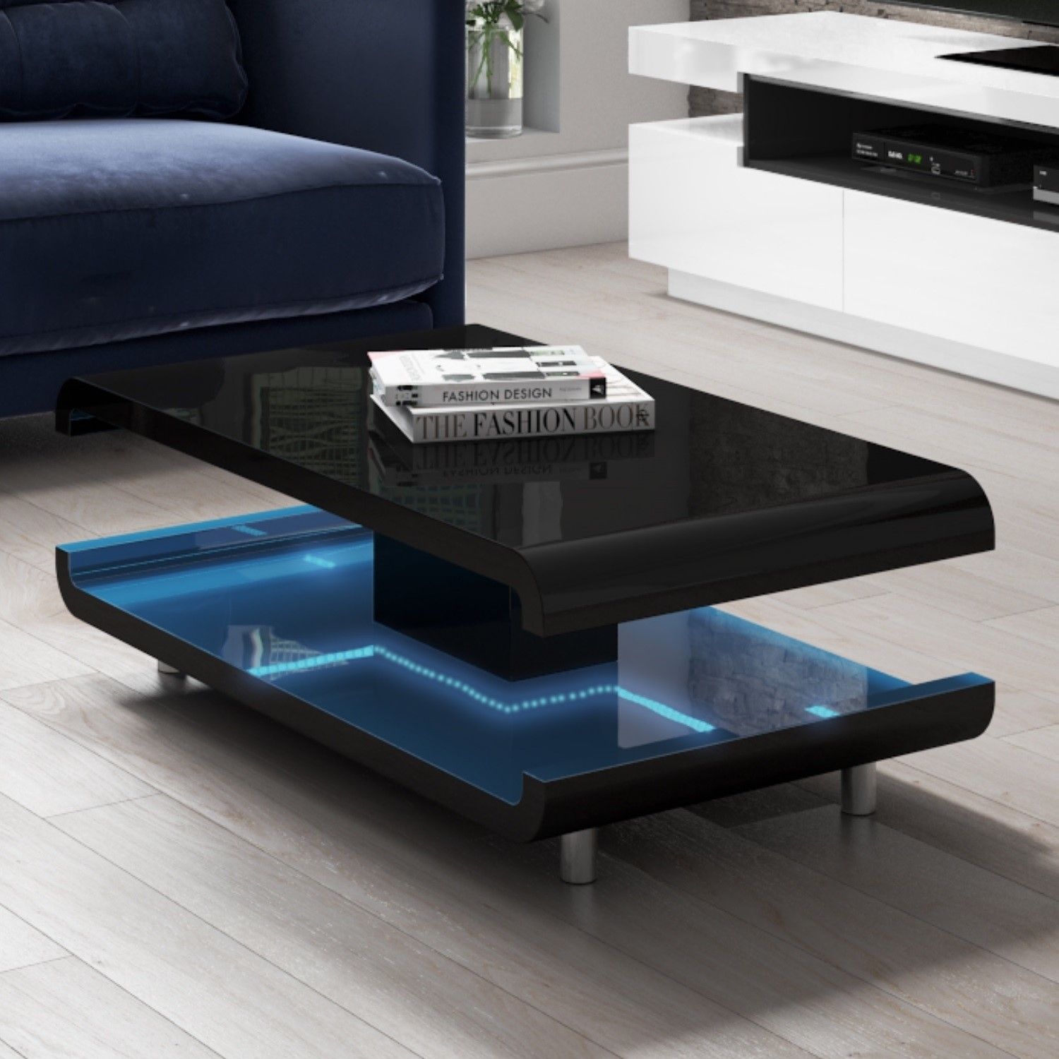 High Gloss Black Coffee Table With Led Lighting – Tiffany Range Intended For High Gloss Black Coffee Tables (View 12 of 15)