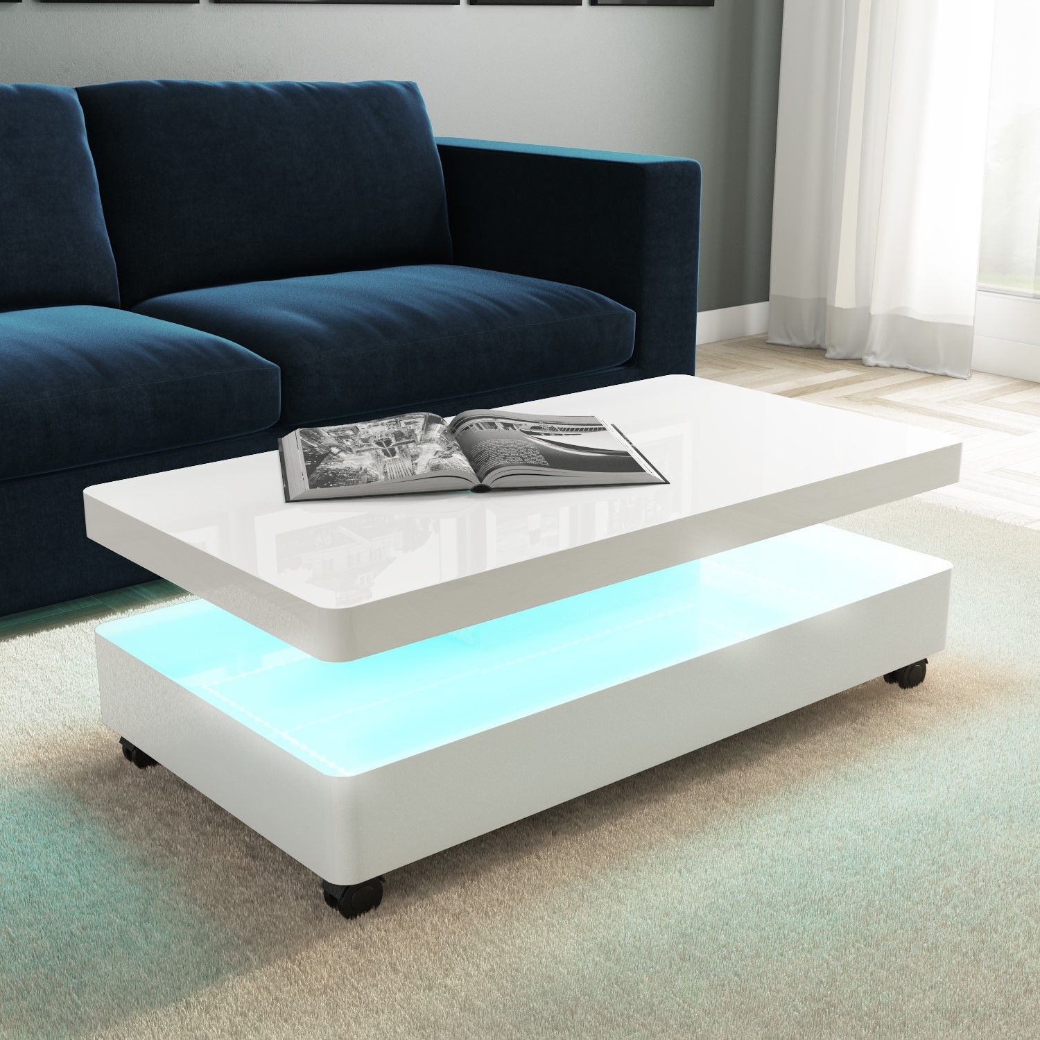 High Gloss White Coffee Table With Led Lighting 5060388562168 | Ebay In Rectangular Led Coffee Tables (View 9 of 15)
