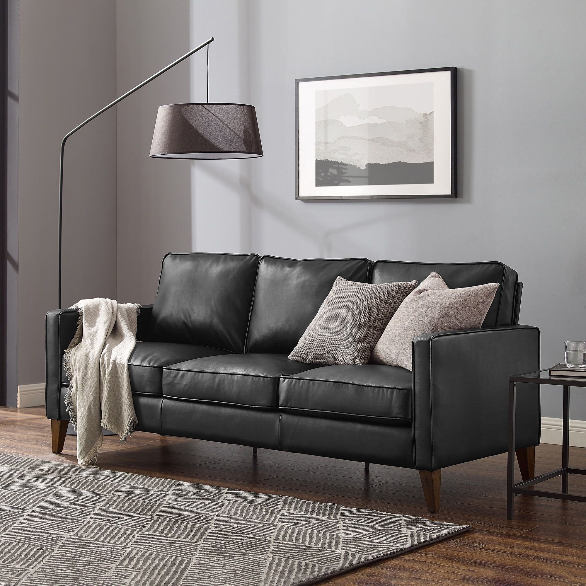 Hillsdale Jianna Faux Leather Sofa, Black – Walmart With Regard To Faux Leather Sofas (View 14 of 15)