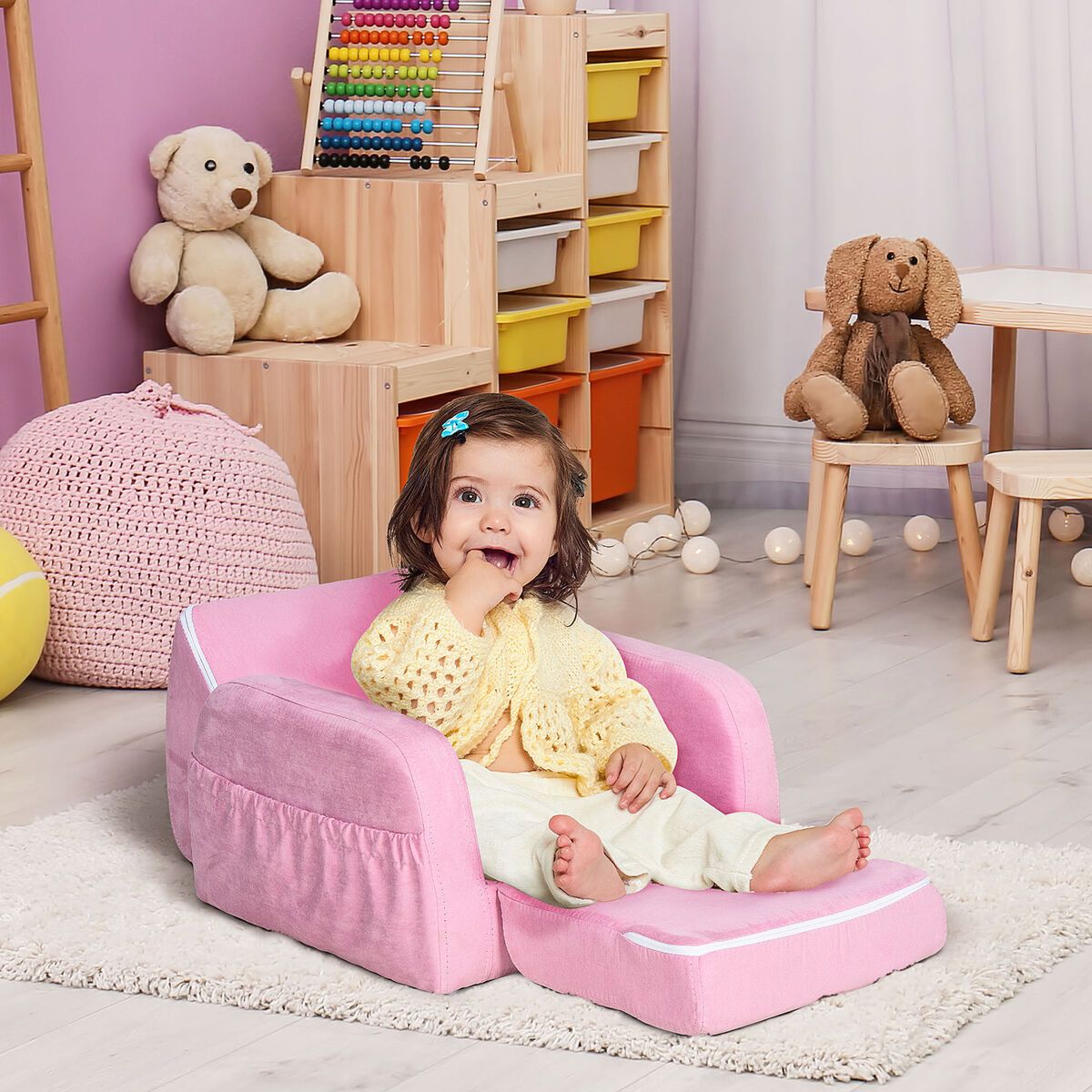 Homcom 2 In 1 Kids Armchair Sofa Bed Fold Out Padded Wood Frame Bedroom  Pink 5056399155932 | Ebay Pertaining To 2 In 1 Foldable Children&#039;s Sofa Beds (View 9 of 15)
