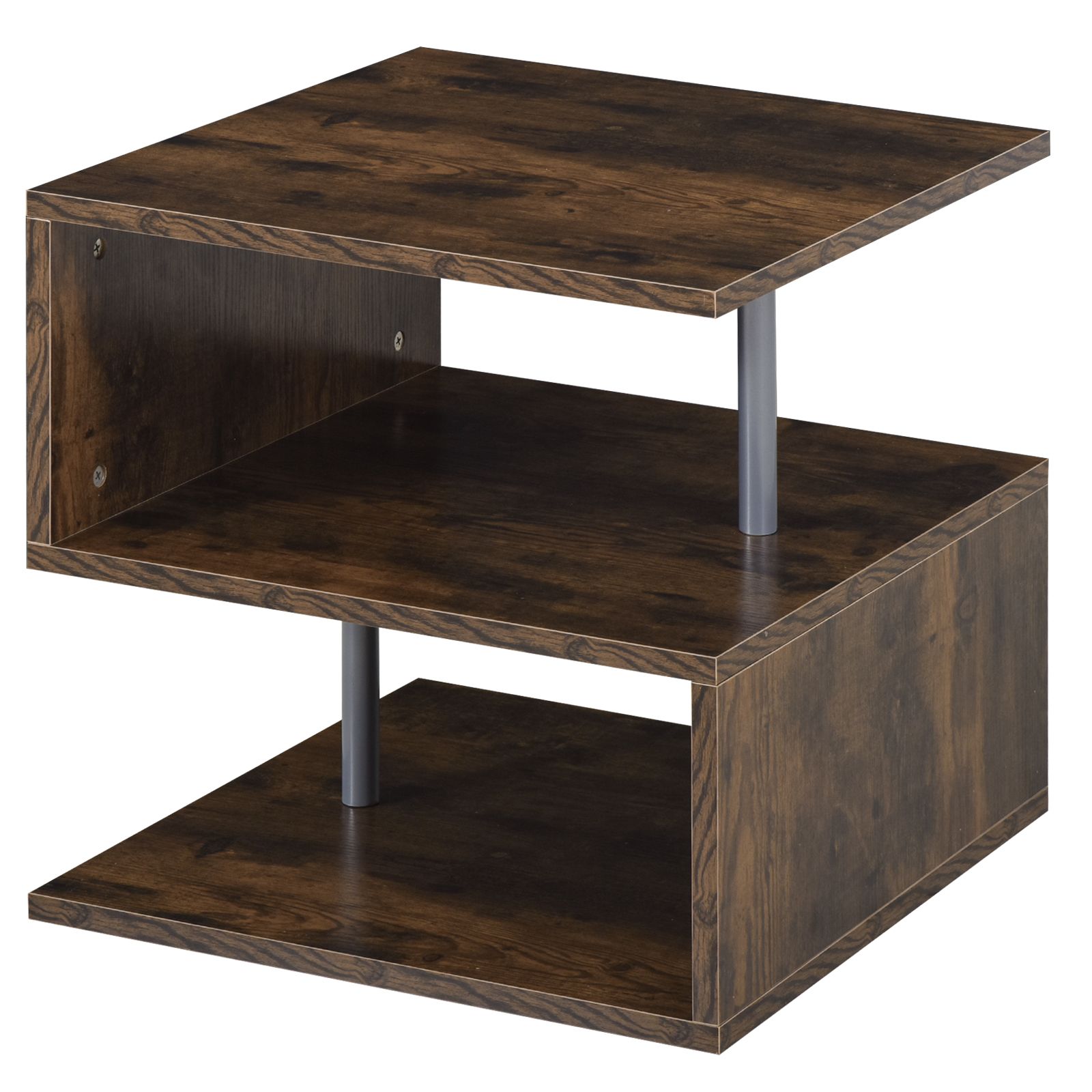 Homcom Coffee End Table S Shape 2 Tier Storage Shelves Organizer With Regard To Wood Coffee Tables With 2 Tier Storage (View 14 of 15)