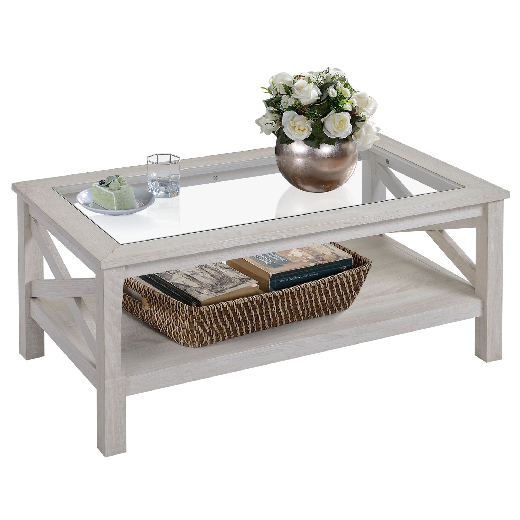 Homcom Traditional Coffee Table With Wood Frame, Tempered Glass With Wood Tempered Glass Top Coffee Tables (Photo 3 of 15)