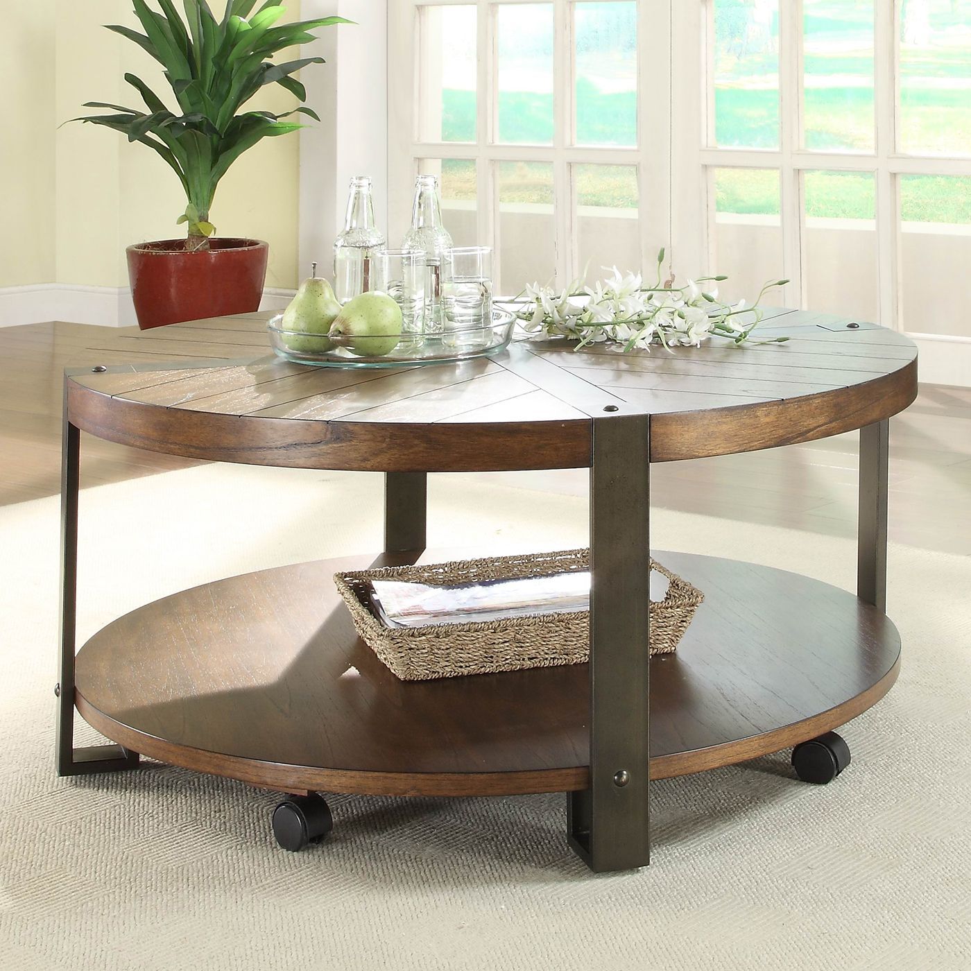Homelegance 3438 01 Northwood Round Cocktail Table On Casters | Coffee Intended For Coffee Tables With Casters (Photo 13 of 15)