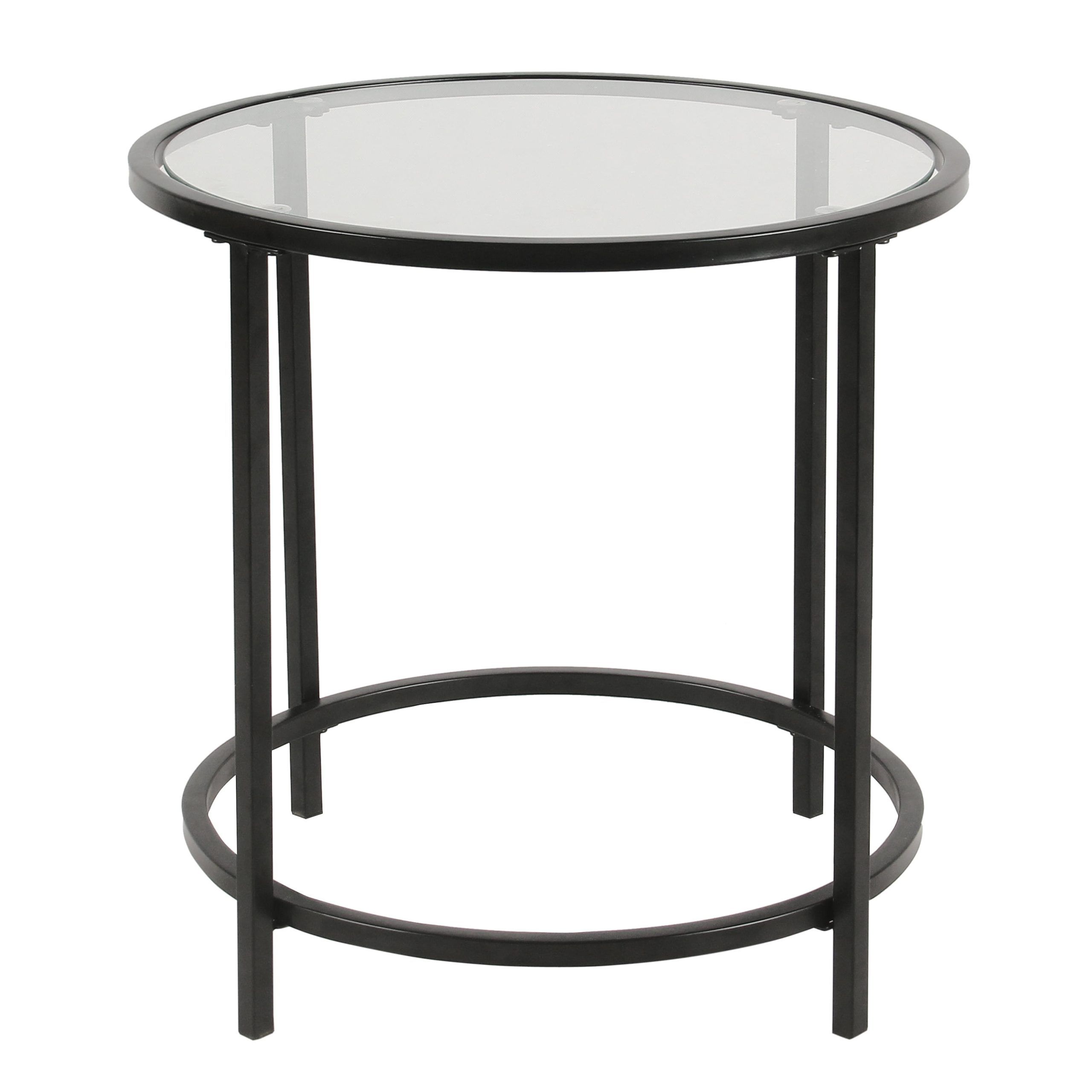 Homepop Round Metal Accent Table With Glass Top, Black – Walmart In Metal Side Tables For Living Spaces (View 15 of 15)