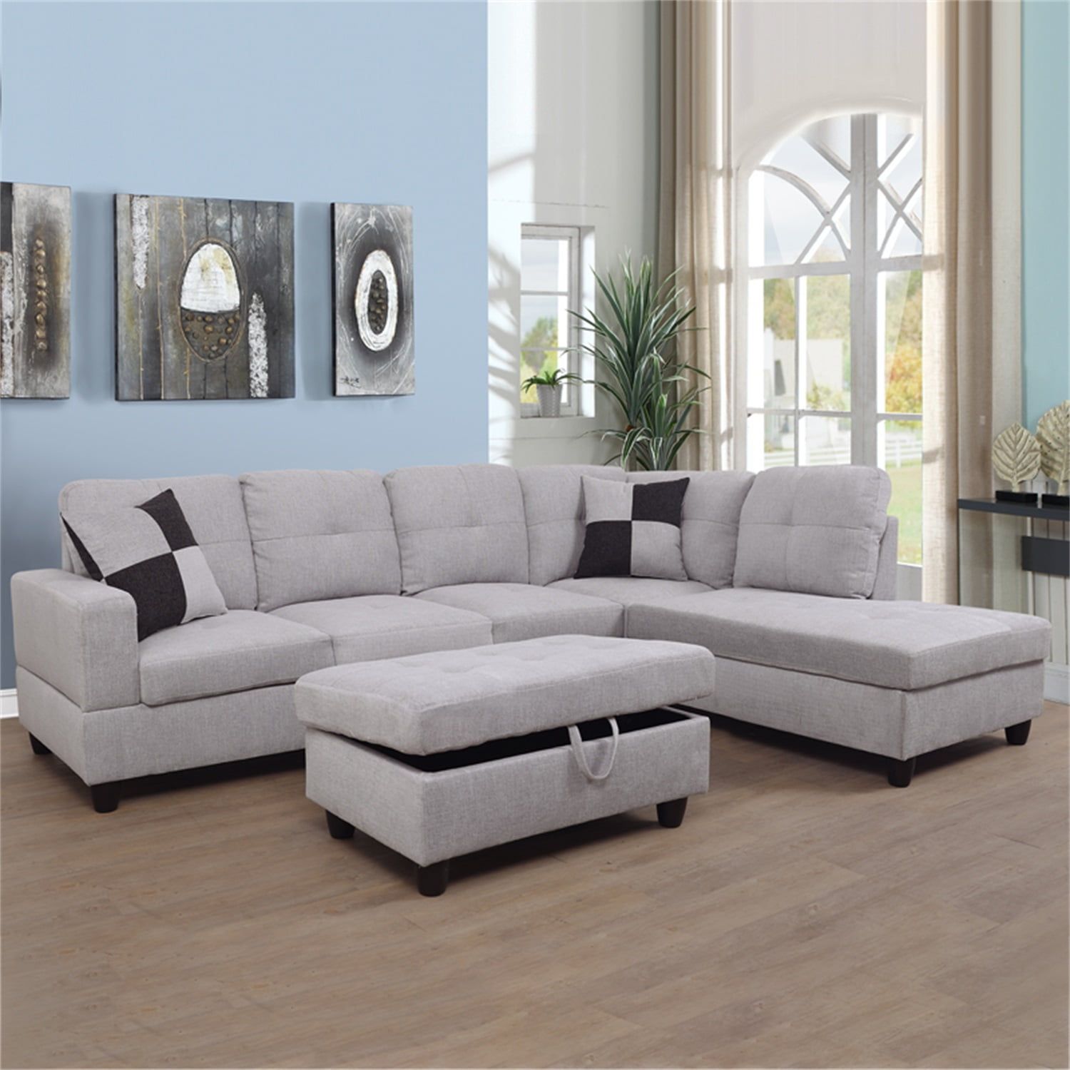 Hommoo Couch Sofa Set, Modern L Shaped Sofa For Living Room, Flannel Sectional  Sofa Set For Apartment, Off White(without Ottoman) – Walmart For Modern L Shaped Sofa Sectionals (View 2 of 13)