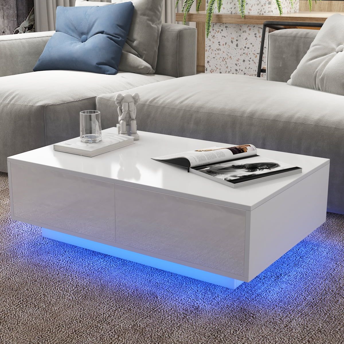 Hommpa Coffee Table With 4 Drawers Led Center Table, White High Gloss With Regard To Led Coffee Tables With 4 Drawers (Photo 1 of 15)