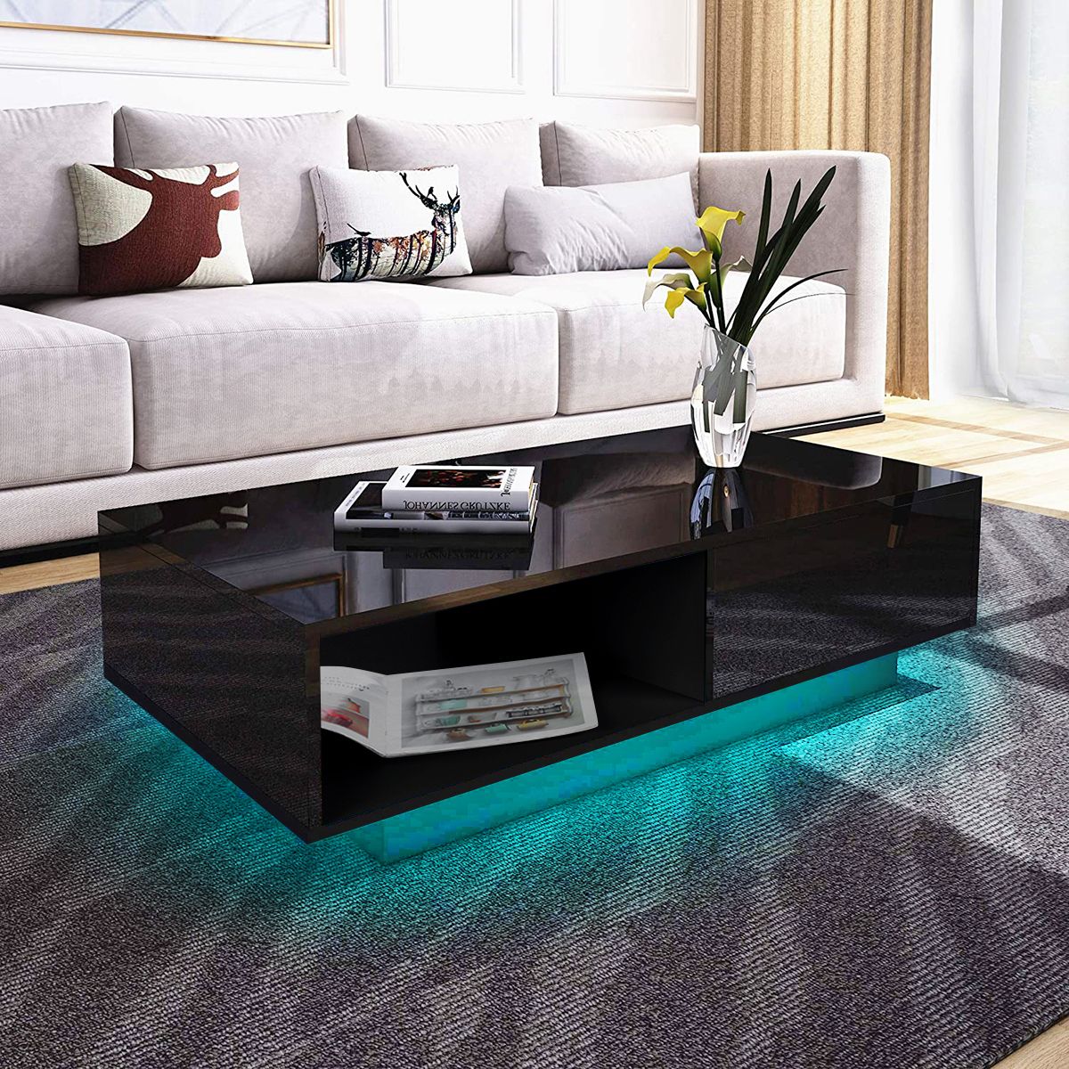 Hommpa High Gloss Led Coffee Table W/ 4 Drawers Living Room With Remote In Led Coffee Tables With 4 Drawers (View 11 of 15)