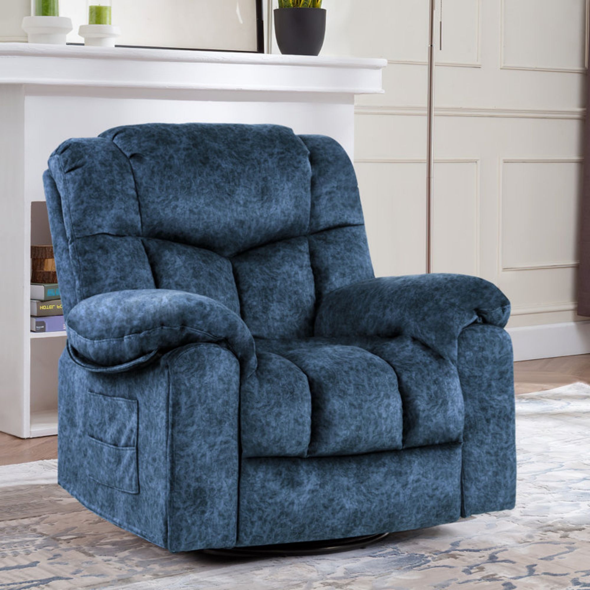 Homyedamic 35.43" Wide Modern Velvet Upholstered Heating & Massage Swivel  Reclining Rocker Chair With Hidden Cupholders For Living Room And Bedroom,  Blue – Walmart With Modern Velvet Upholstered Recliner Chairs (Photo 2 of 15)