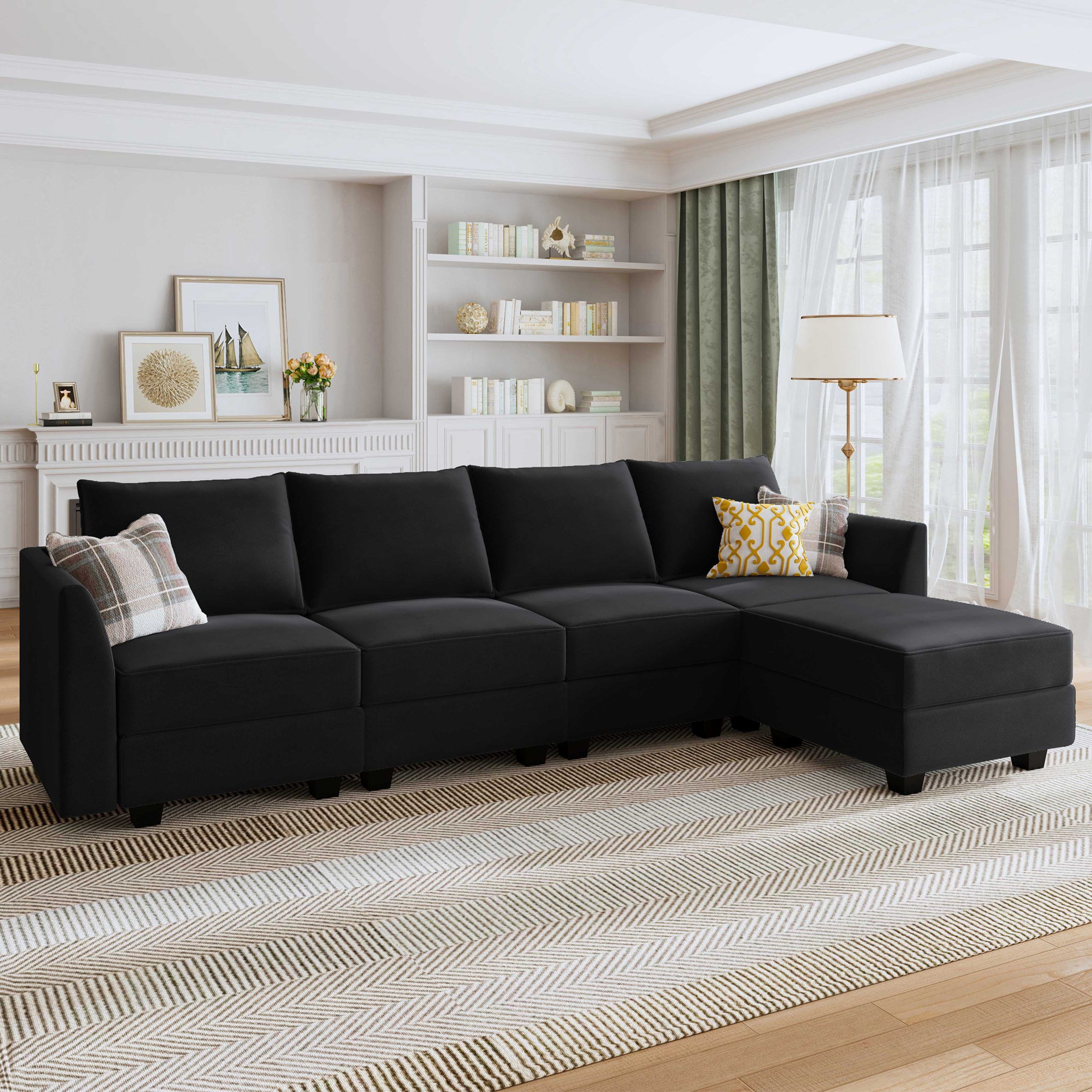 Honbay Modern Velvet Sectional Couch With Storage Seats L Shaped Sofa, Black  – Walmart Within Sofas In Black (Photo 2 of 15)