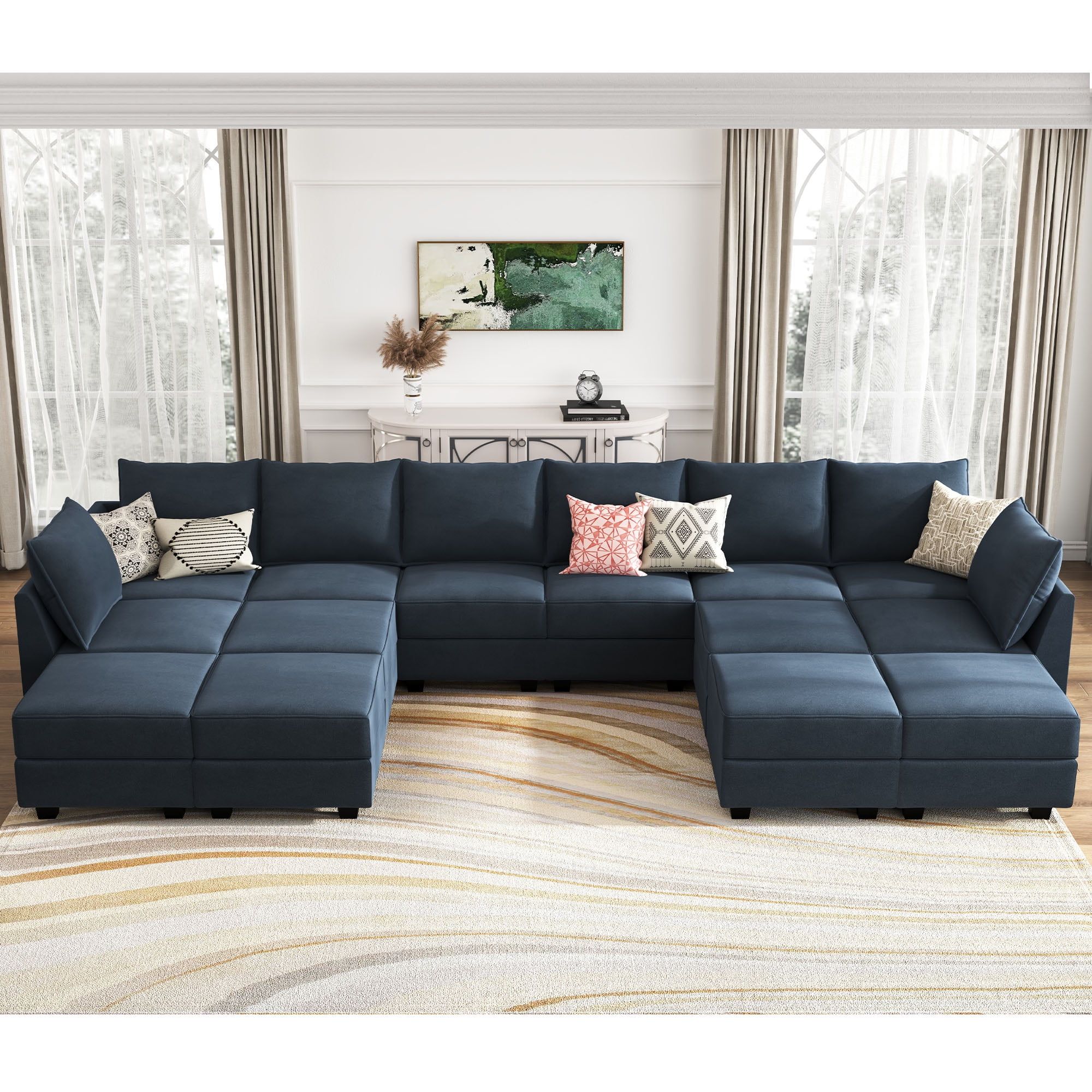 Honbay Velvet Sectional Sofa Reversible Sleeper Sofa Modular Couch For  Apartment, Navy Blue – Walmart Throughout Navy Sleeper Sofa Couches (View 2 of 15)