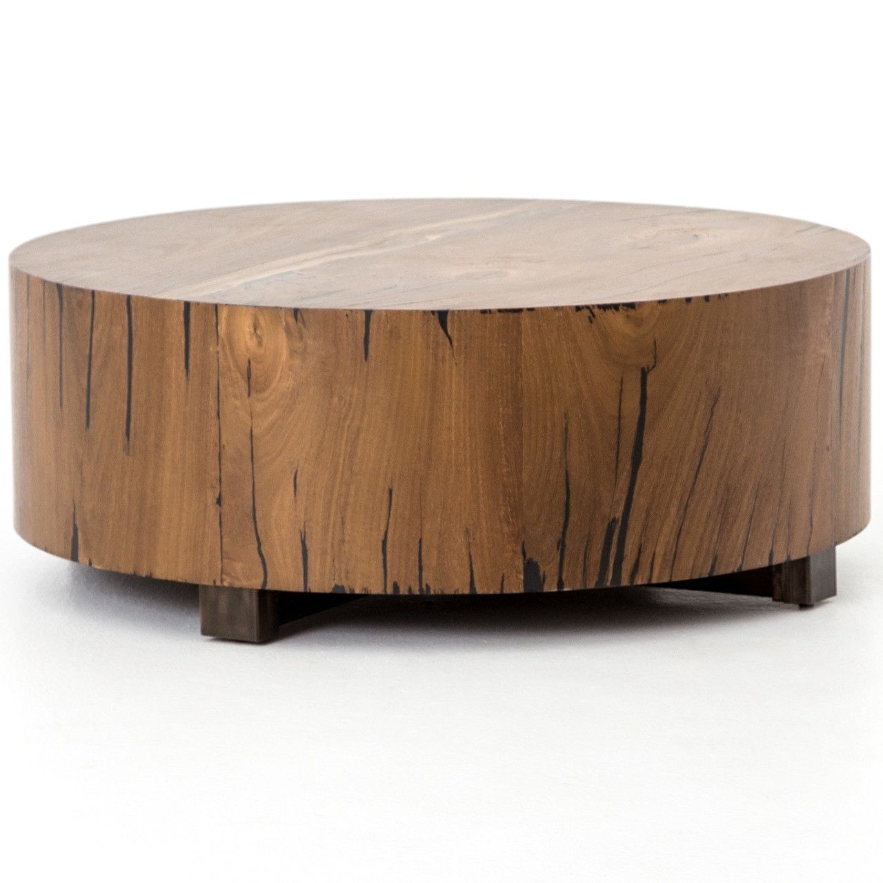 Hudson Round Natural Yukas Wood Block Coffee Table | Zin Home With Coffee Tables With Round Wooden Tops (View 4 of 15)