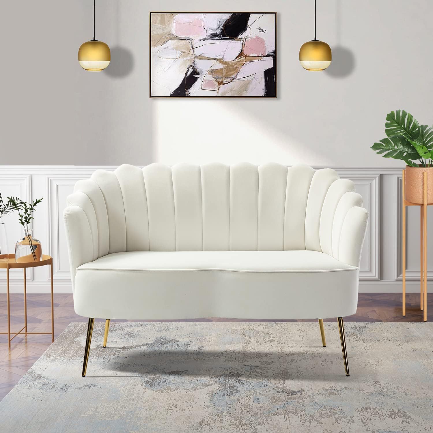 Hulala Home Velvet Loveseat Sofa With Gold Legs, Oman | Ubuy Within Small Love Seats In Velvet (View 8 of 15)
