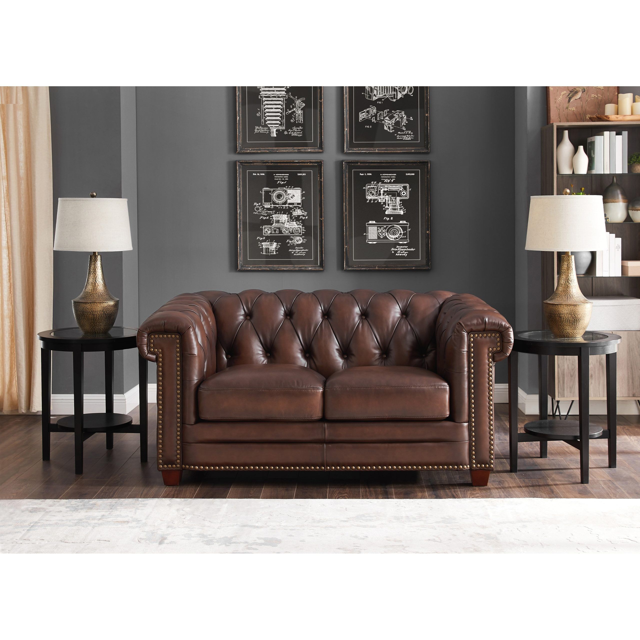 Hydeline Stanwood Top Grain Chesterfield Leather Loveseat – On Sale – Bed  Bath & Beyond – 33854498 Pertaining To Top Grain Leather Loveseats (View 10 of 15)