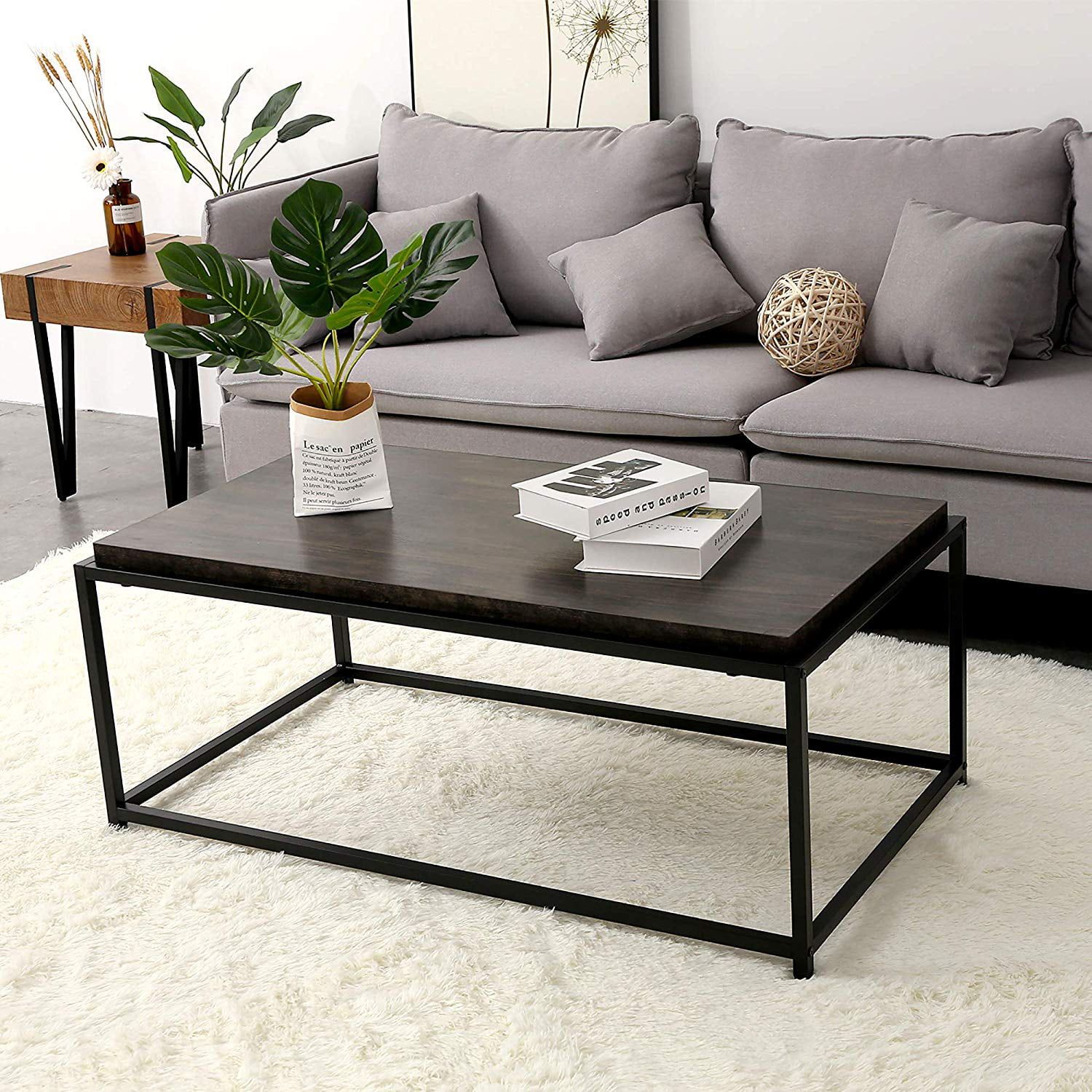 Ivinta Wood Coffee Table Modern Industrial Space Saving Couch Living Within Espresso Wood Finish Coffee Tables (Photo 14 of 15)