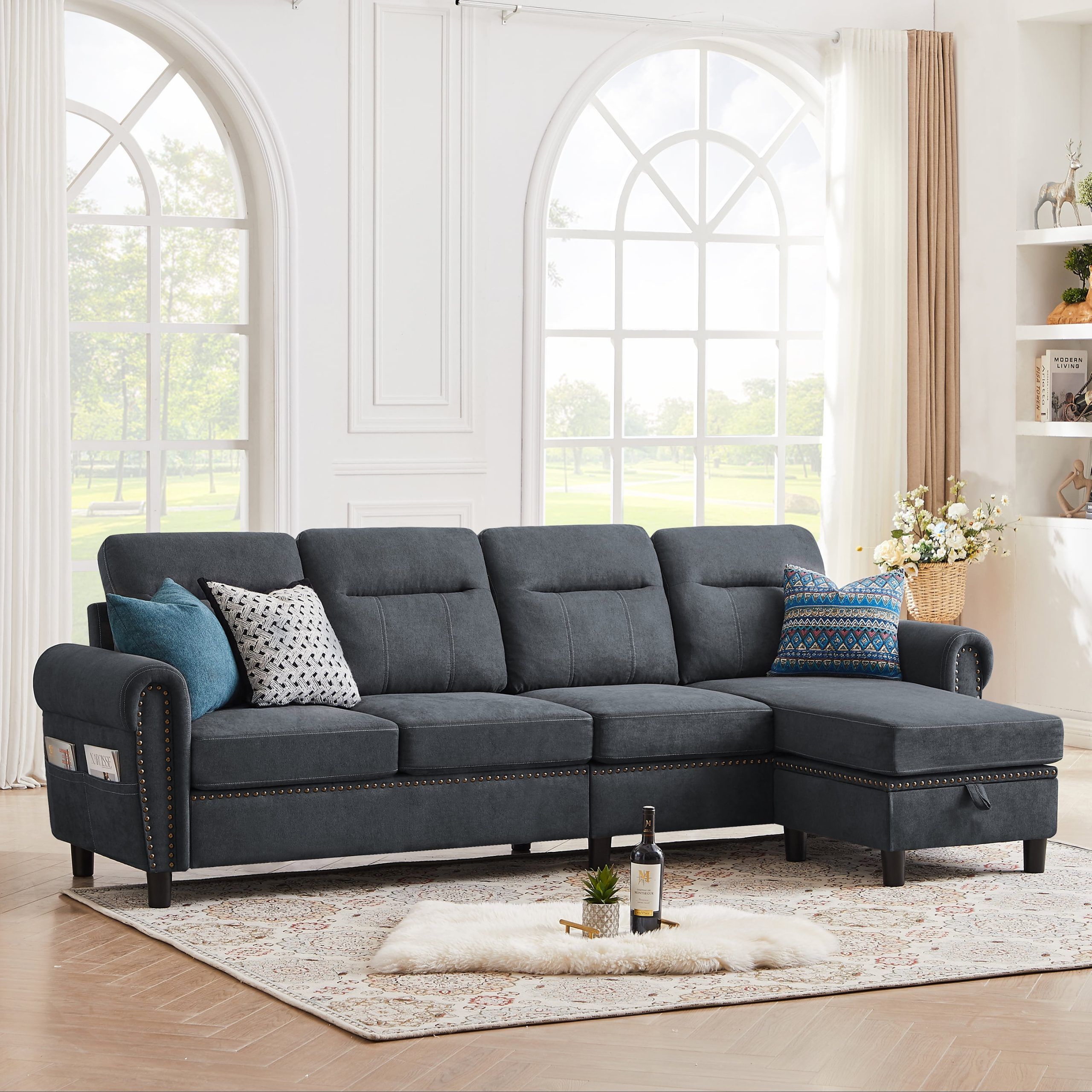 Jarenie Modern Sectional Sofa Couch With Reversible Chaise L Shaped Couch  4 Seat Convertible Sofa For Living Room ,sectional Couch ,living Room  ,darkgrey – Walmart In L Shape Couches With Reversible Chaises (View 5 of 15)