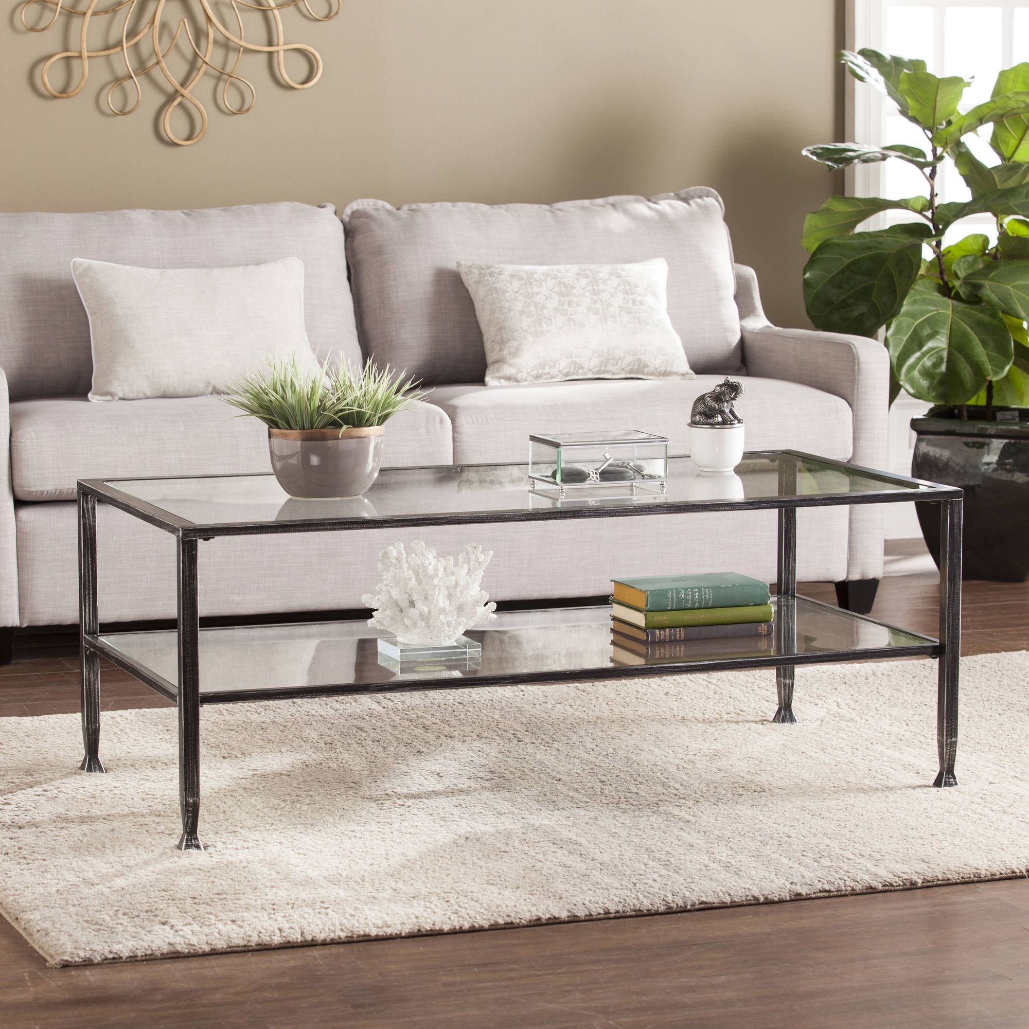 Jumpluff Metal/glass Rectangular Open Shelf Coffee Table, Distressed With Coffee Tables With Open Storage Shelves (Photo 7 of 15)