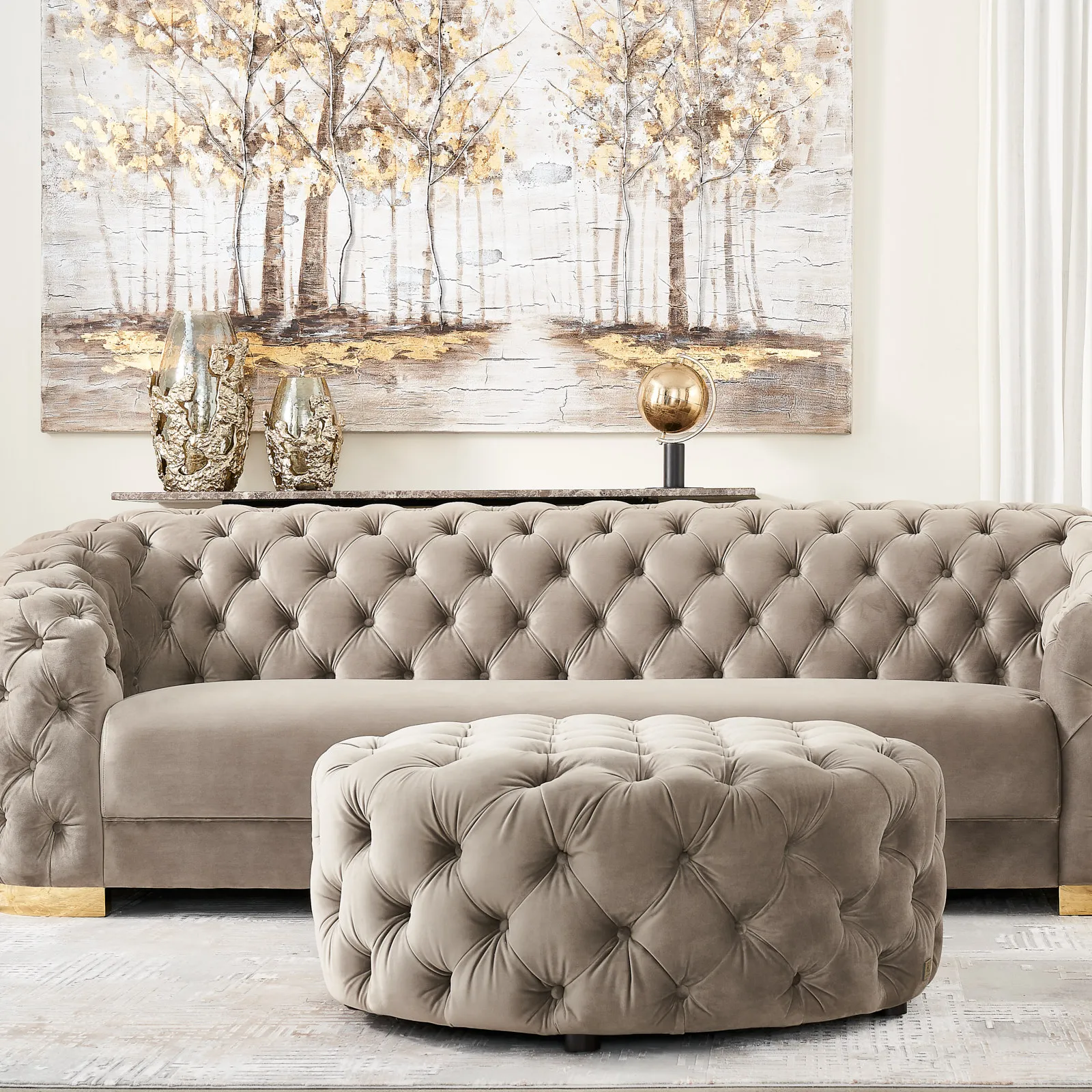 Kelly Beige Velvet 3 Seater Sofa – Gold Legs With Regard To Elegant Beige Velvet Sofas (View 9 of 15)