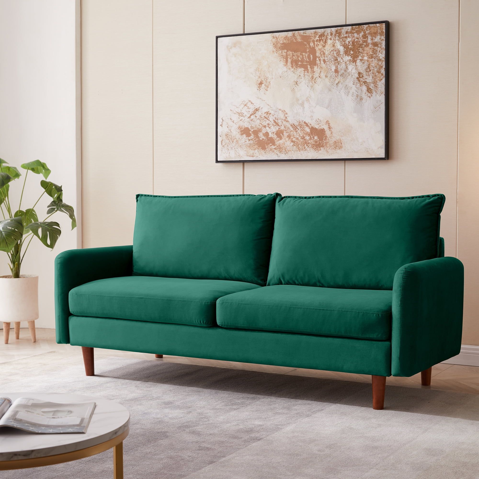 Kowilk Velvet Loveseat Sofa, 69'' Mid Century Modern Small Love Seats  Furniture Comfy Couch For Living Room, Upholstered 2 Seater Sofa For Small  Apartment（green） – Walmart Throughout Small Love Seats In Velvet (View 9 of 15)
