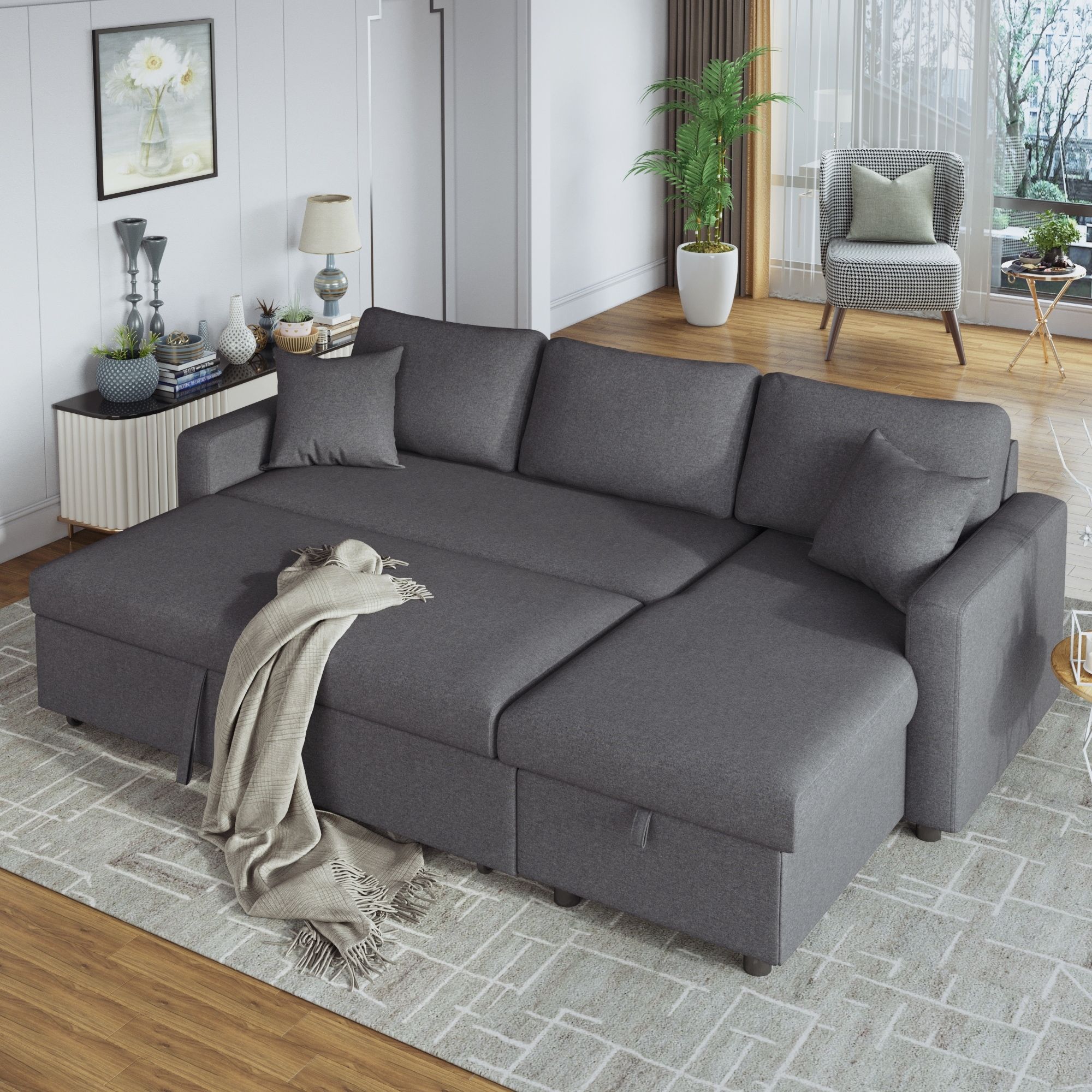 L Shape Sectional Sofa Convertible Twin Sofa Bed Sleeper With Storage Sofa  Chaise – Bed Bath & Beyond – 36797490 For Convertible L Shaped Sectional Sofas (Photo 4 of 24)