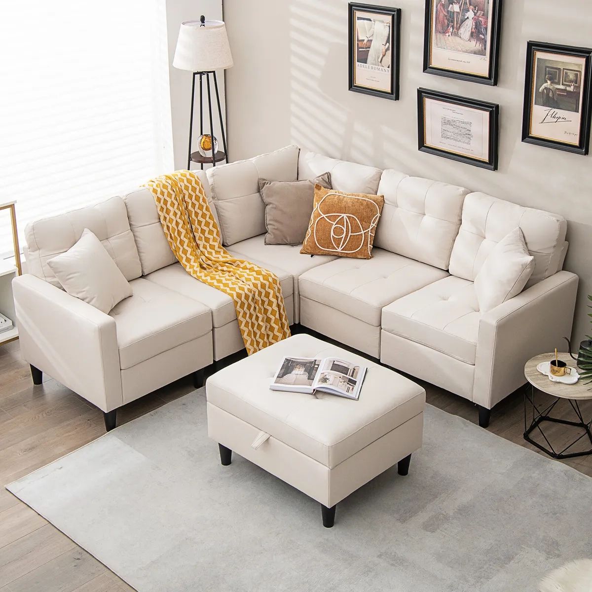 L Shaped Sectional Corner Sofa Set W/ Removable Ottoman & Seat Cushions  Beige | Ebay Regarding Beige L Shaped Sectional Sofas (View 3 of 15)