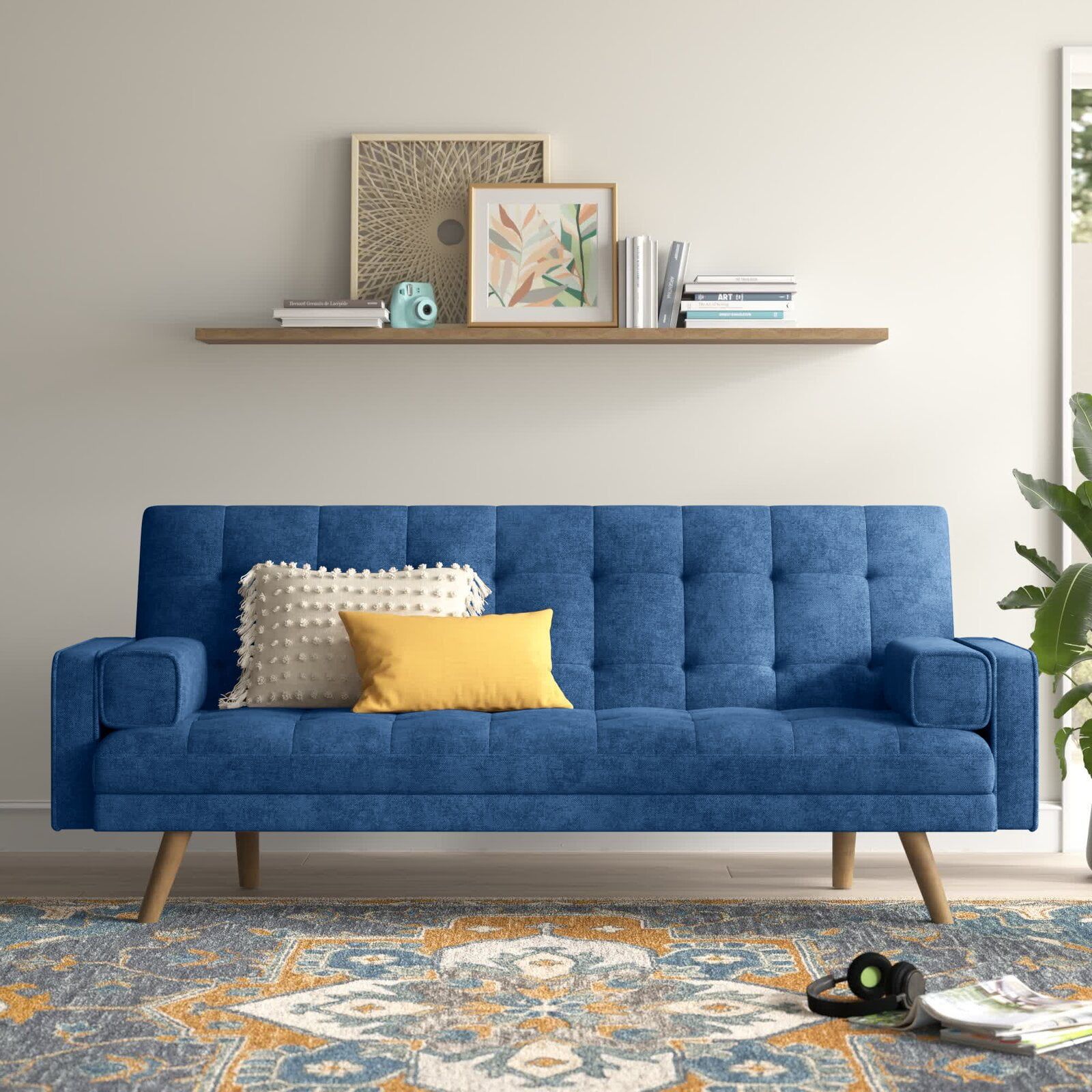 Lacoo Modern Linen Fabric Futon Sofa Bed With Pillows, 76" Blue –  Walmart Inside Modern Blue Linen Sofas (Photo 8 of 15)