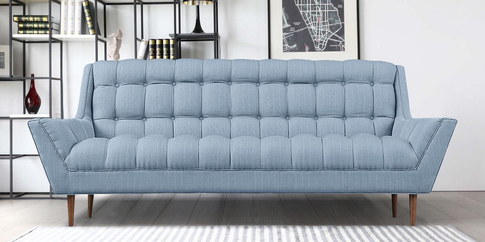 Laguna Fabric 3 Seater Sofa In Ice Blue Colour – Dreamzz Furniture | Online  Furniture Shop Pertaining To Sofas In Bluish Grey (Photo 2 of 15)