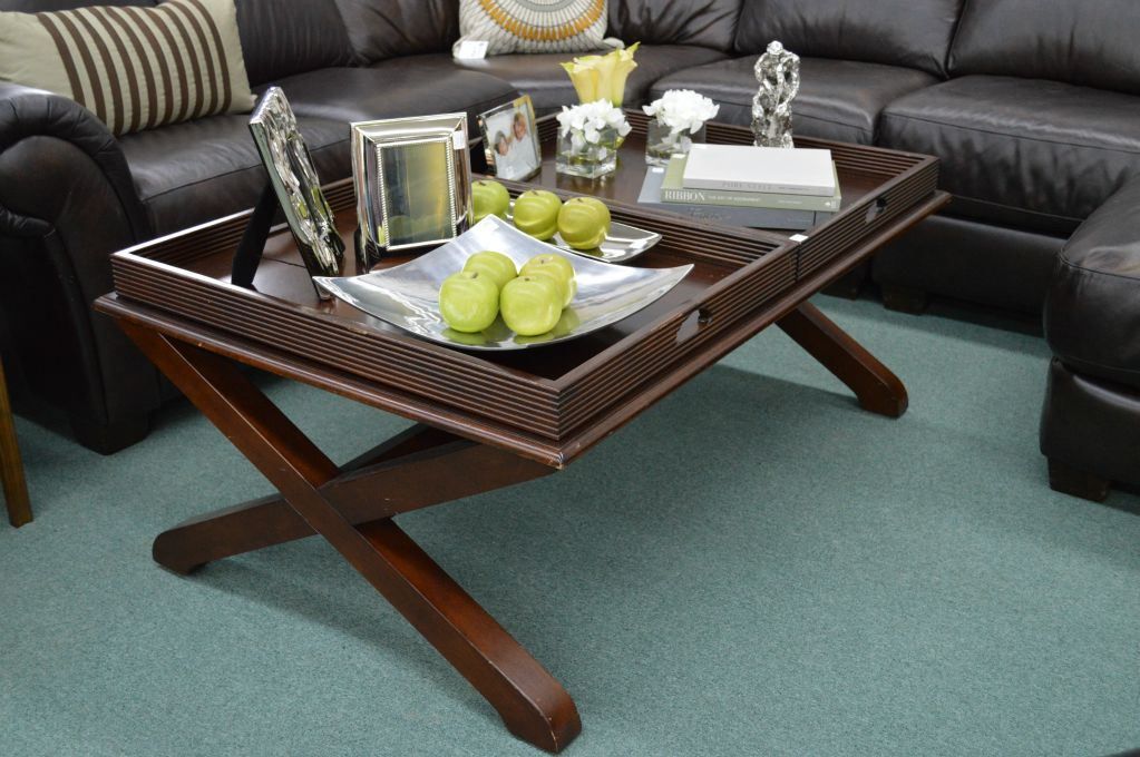 Large Modern Coffee Table With Cross Supports And Two Large Removable Trays With Detachable Tray Coffee Tables (View 8 of 15)