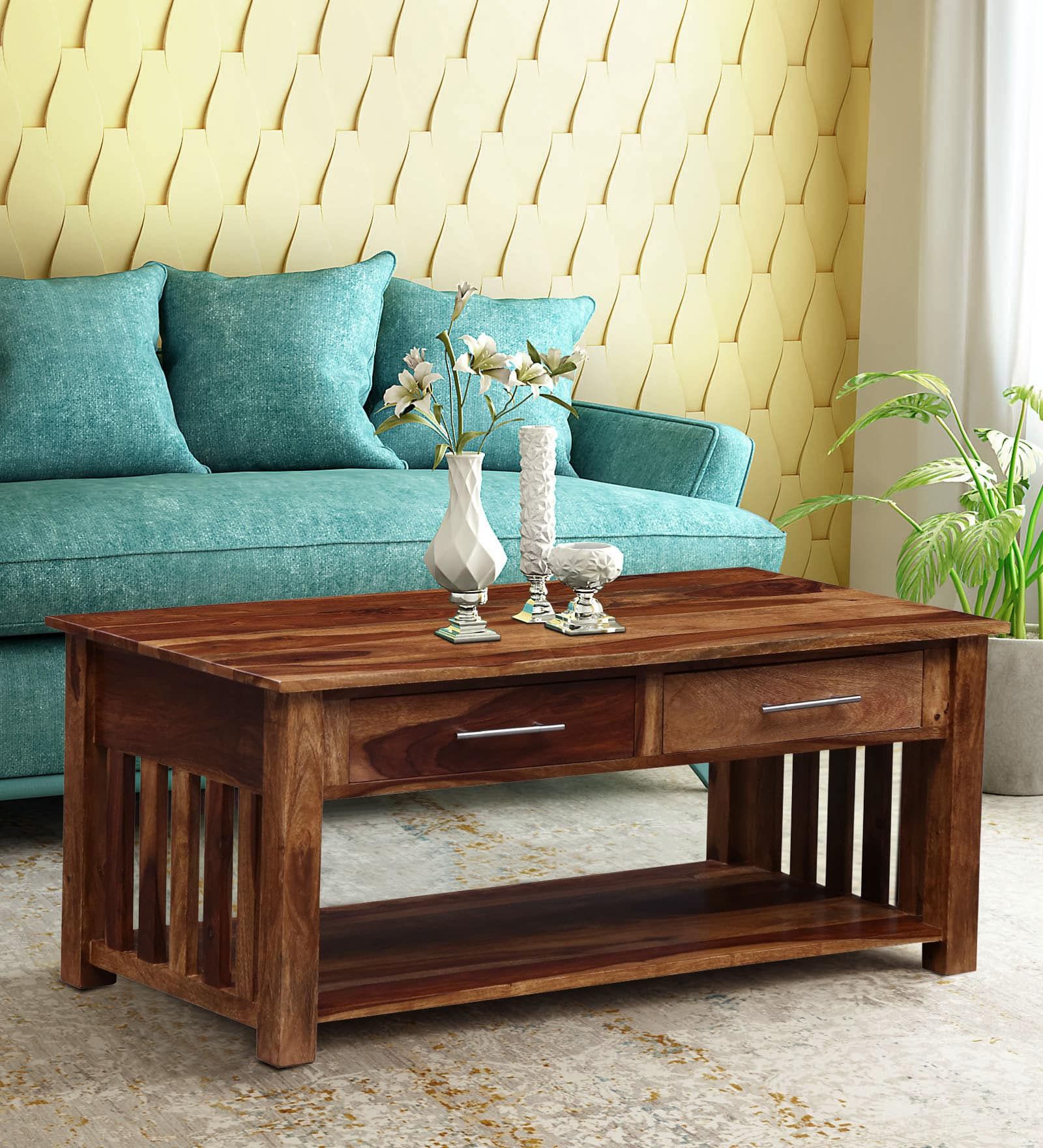 Large Sheesham Solid Wood Coffee Table In Rustic Teak Finishmft In Coffee Tables With Solid Legs (View 9 of 15)