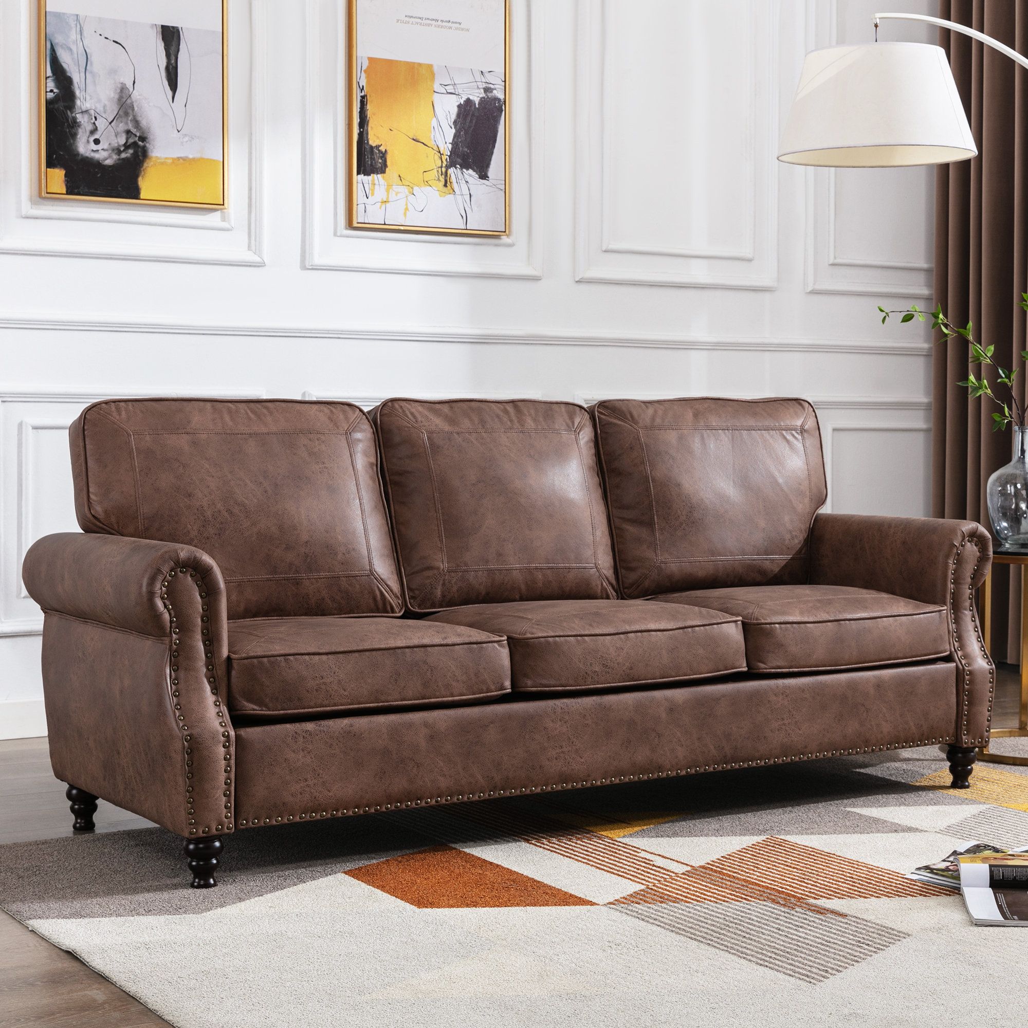 Lark Manor Amarius 80" Wide Faux Leather Rolled Arm Sofa & Reviews | Wayfair For Faux Leather Sofas (View 8 of 15)